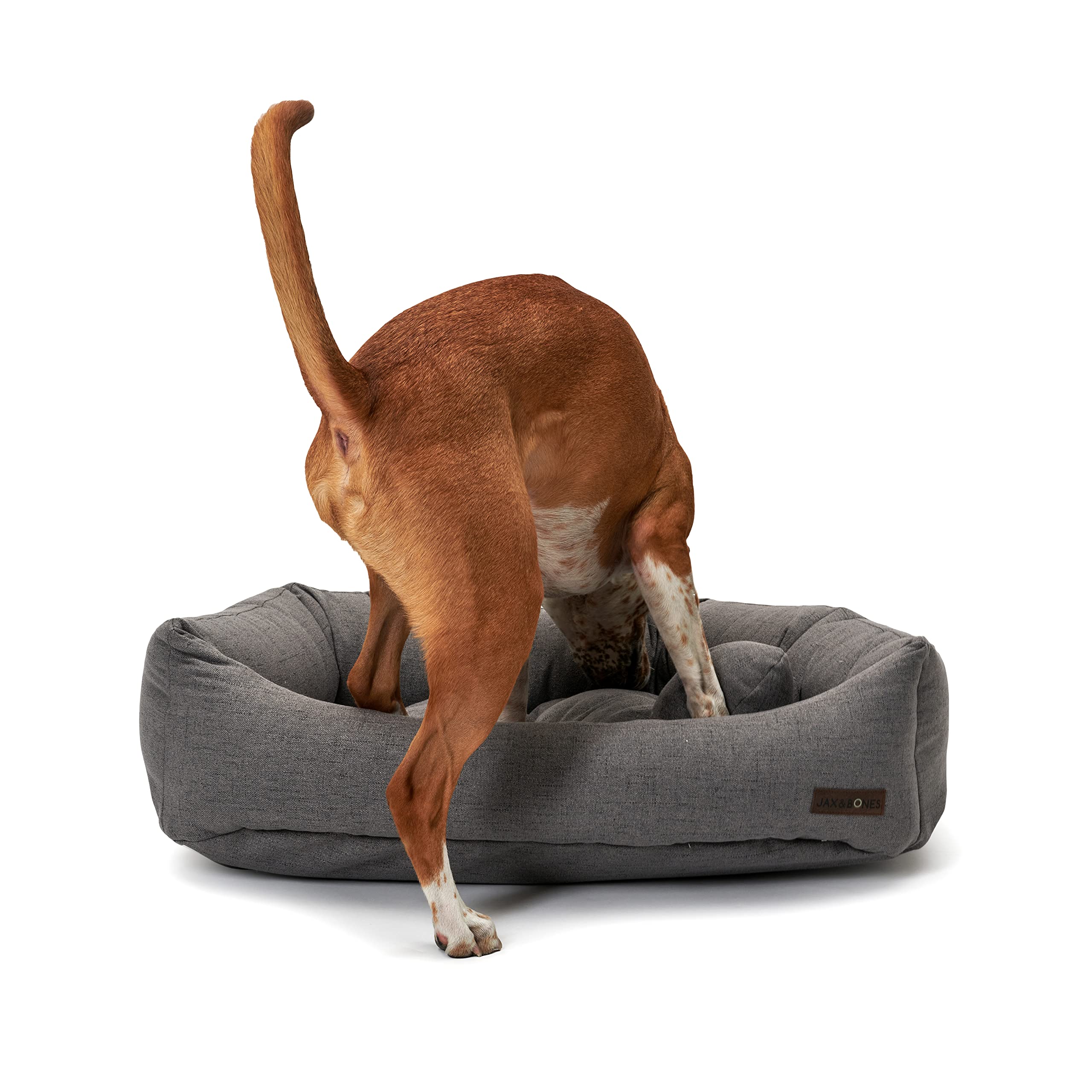 Jax & Bones Dog Napper - Lark Graphite Machine Washable Dog Bed with Heavy Duty Bolstered Sides - Small Grey Pet Mat (24