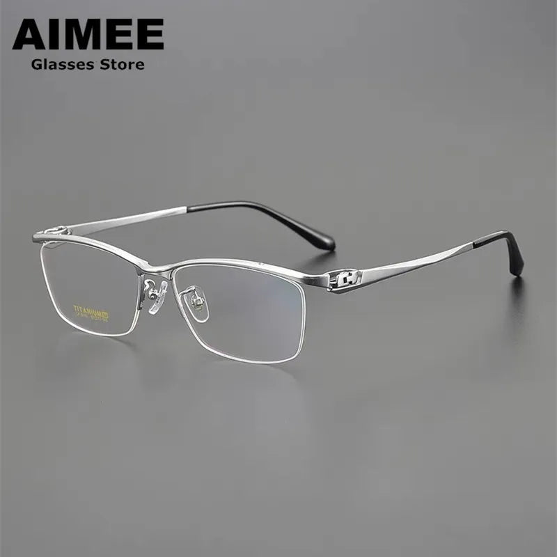 Unisex Semi-Rimless Square Titanium Eyeglasses Frame 46110 - Lightweight & Durable for Work, Reading & Fashion