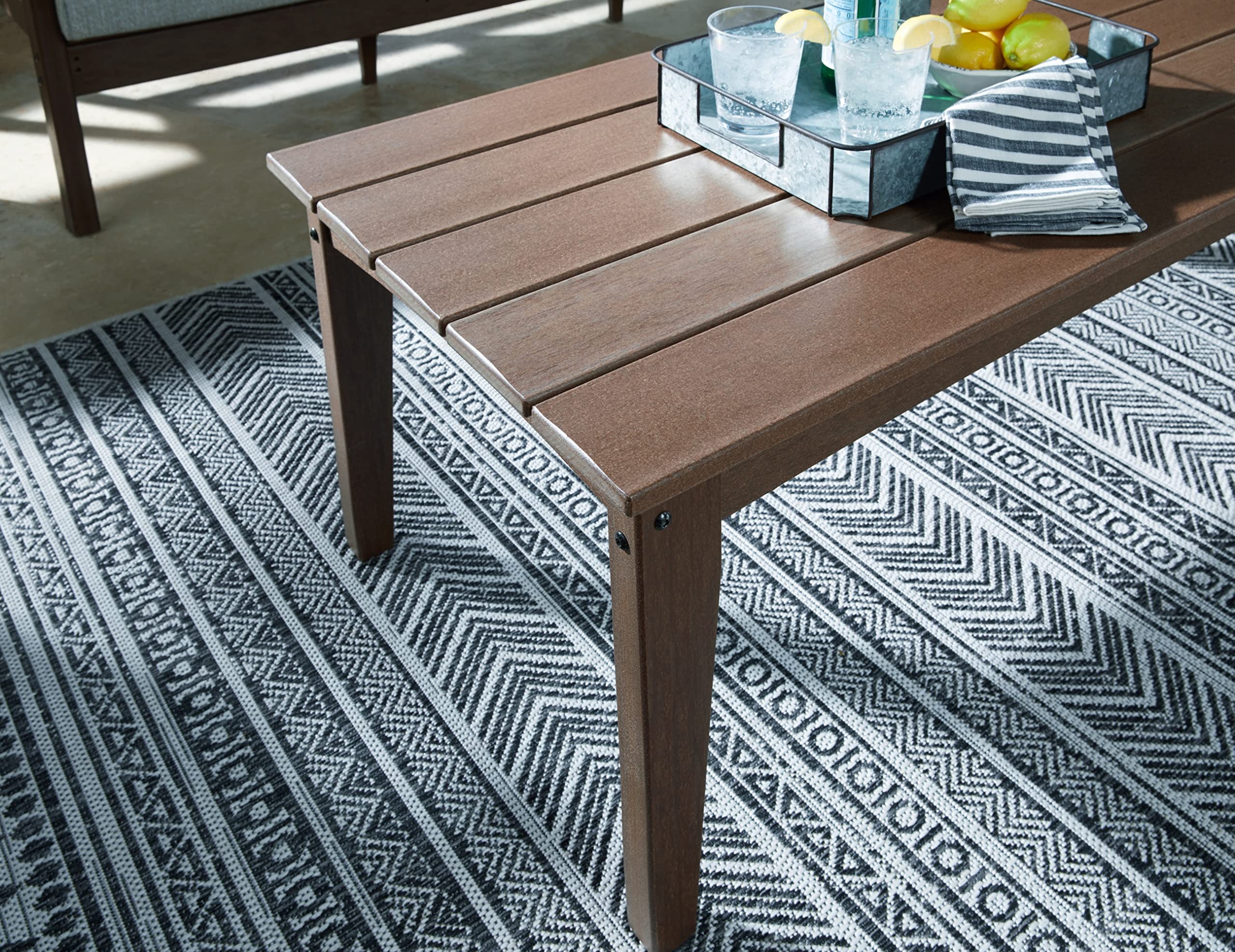 Signature Design by Ashley Emmeline Outdoor HDPE Patio Coffee Table - Weather-Resistant Brown Side Table for Garden, Poolside & Backyard Decor