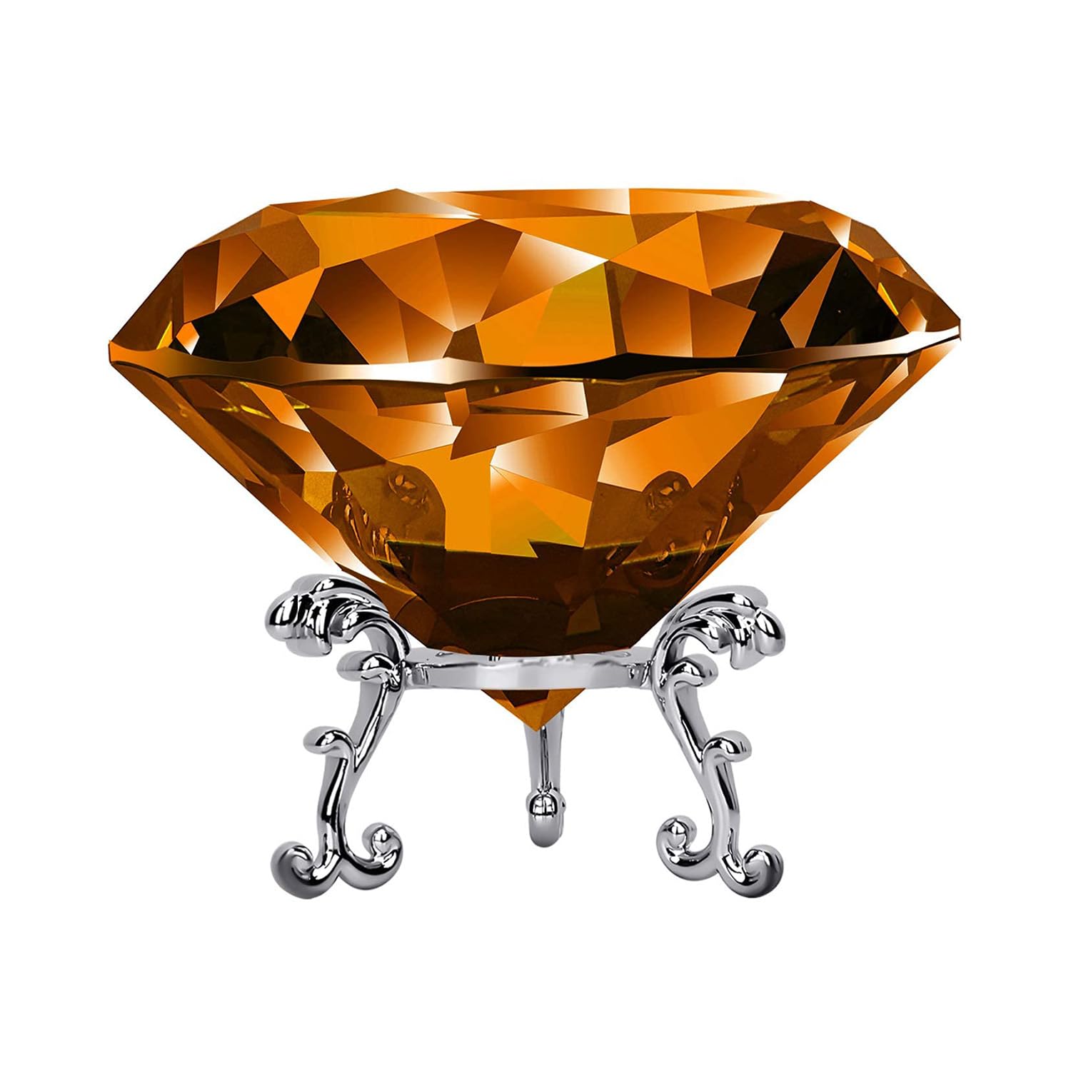 60mm Large Crystal Diamond Paperweight with Stand - Elegant Wedding Decor, Home Centerpiece, Office Desk Accessory (2.36 inch, Amber) | Perfect for Wedding Receptions, Home Decor & Office Organization