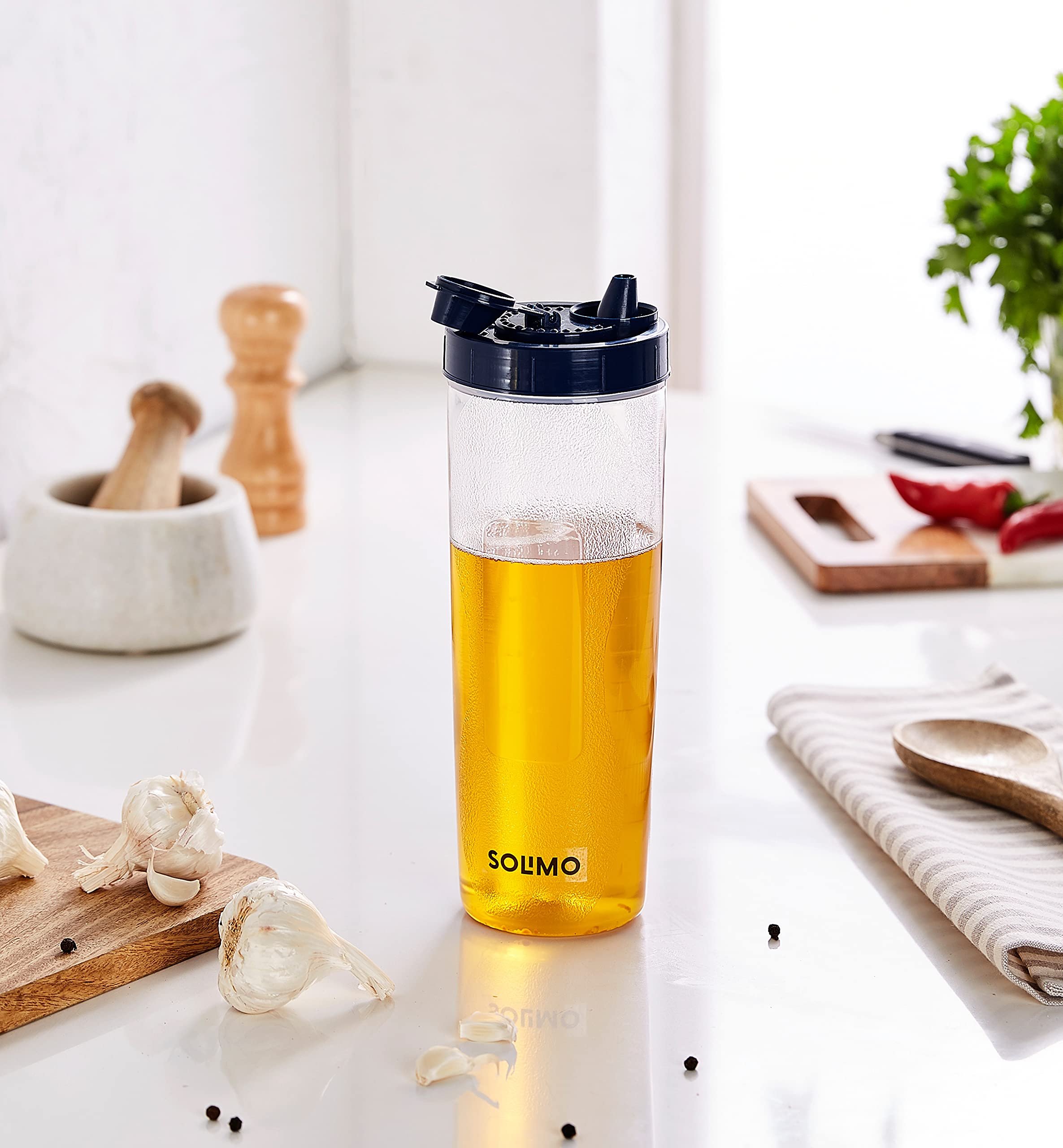 Solimo 1 Liter Dark Blue Plastic Oil Dispenser Bottle - Leak-Proof, Durable & Easy to Use - Perfect for Kitchen, Restaurants & Meal Prep (Set of 1)