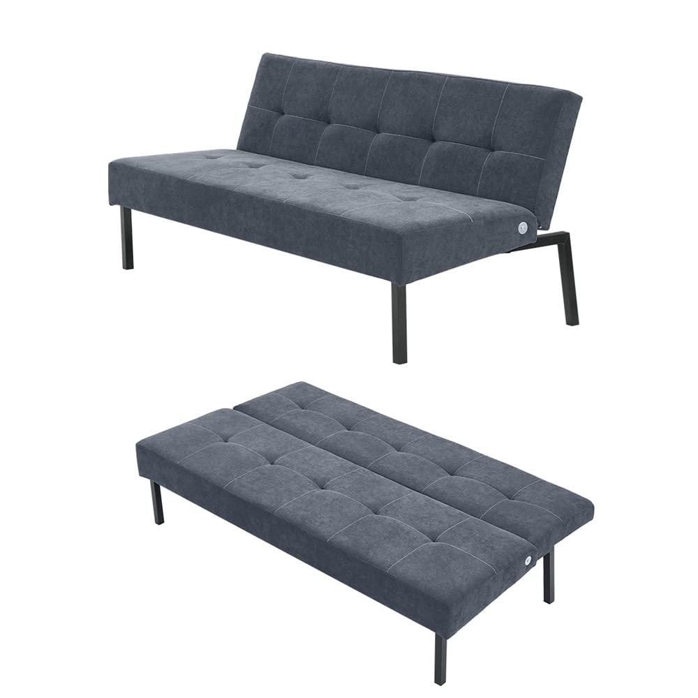 Modern Convertible Futon Sofa Bed for Small Spaces - Grey Sleeper Couch for Living Room, Apartment, Dorm | Space-Saving Multi-Functional Furniture for Guests & Daily Use