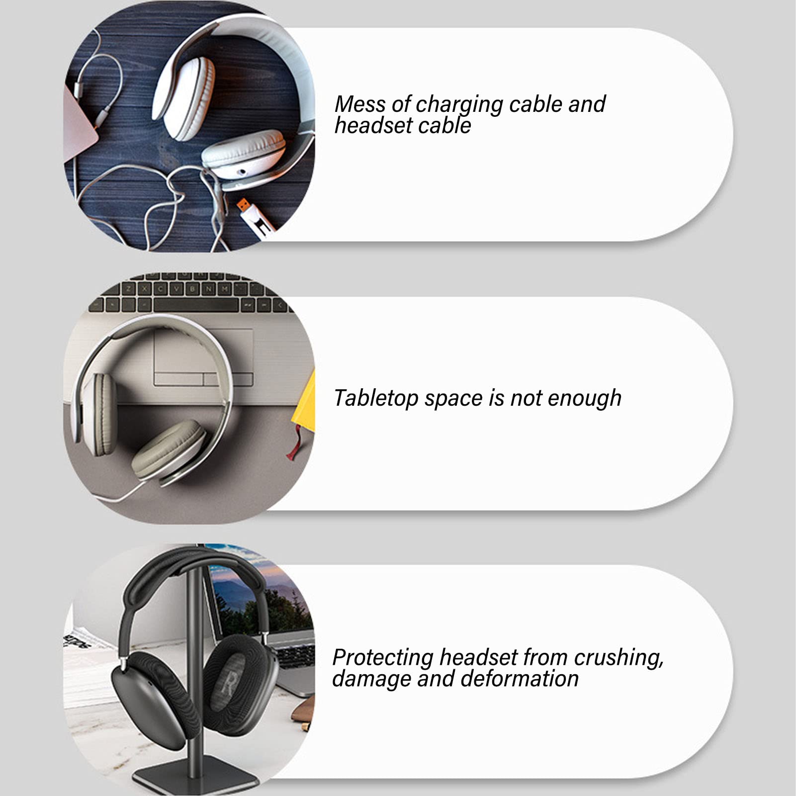 VBESTLIFE Premium Aluminum Headphone Stand - Universal Headset Holder for PC Gaming, Office & Home Use - Durable Earphone Display Stand for All Headphone Sizes (Perfect for Desk Organization & Gaming Setup)