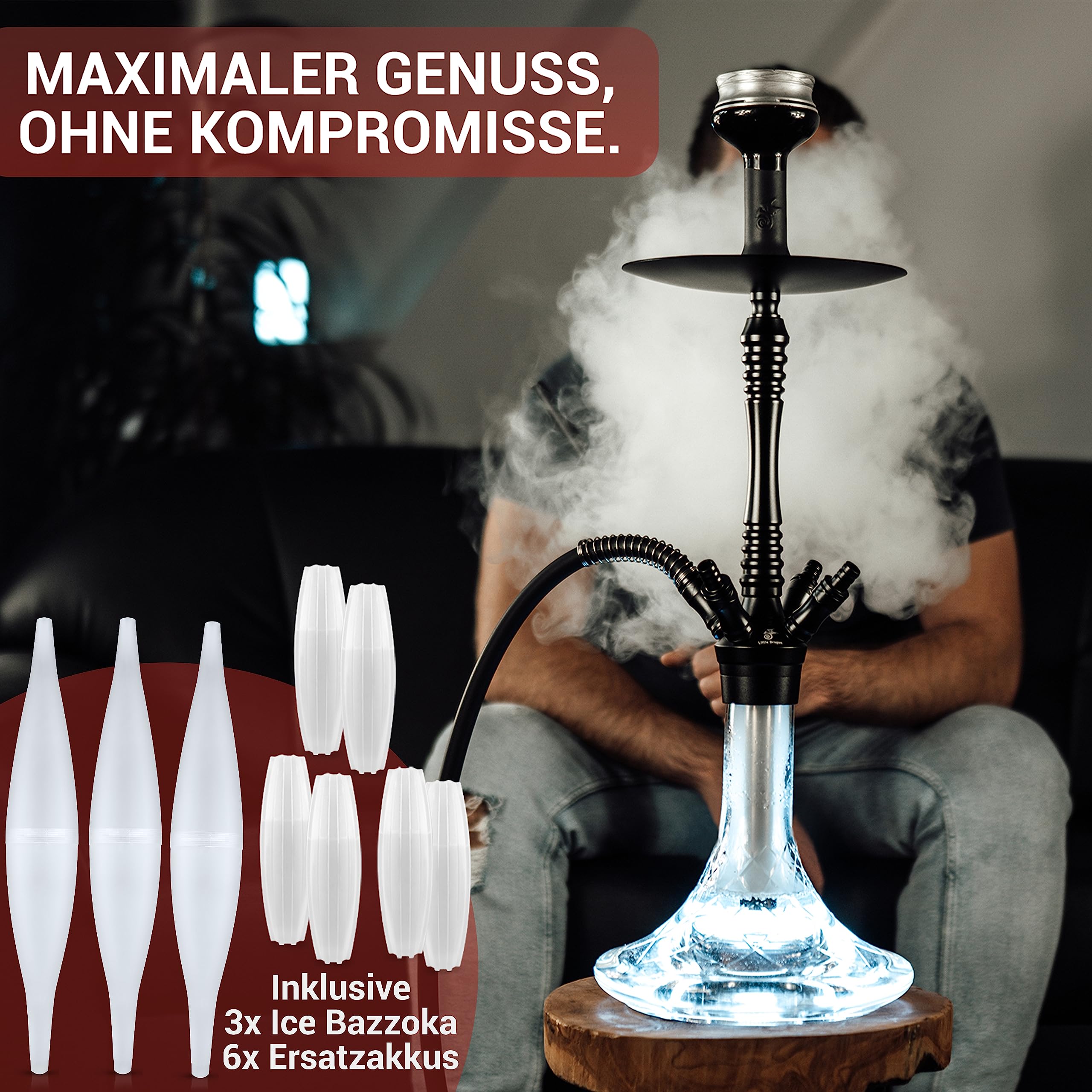 Premium Hookah Set with 4 Hoses - Elegant & Flavorful Hookah Pipe with Click System & Accessories for Ultimate Smoking Experience - Perfect for Parties, Lounges & Relaxation