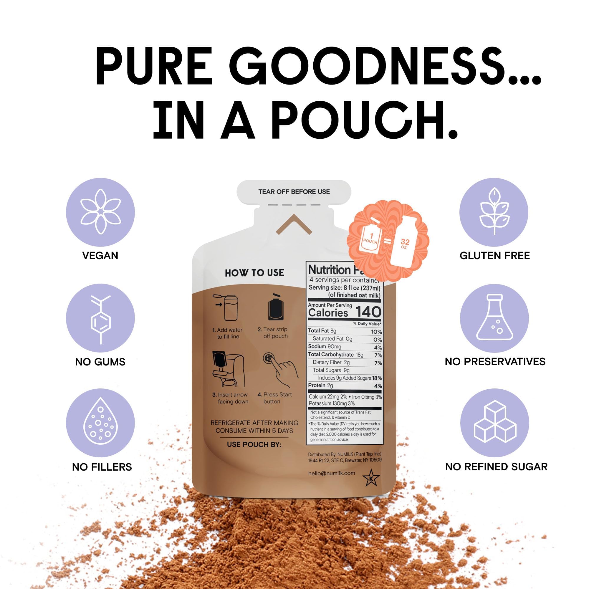 Numilk Plant-Based Milk Pouches Variety Pack - 12 Count (4 Original Oat, 4 Chocolate Oat, 4 Vanilla Oat Latte) - Dairy-Free, Vegan Milk Alternative - Works with Numilk Nut Milk Maker - Makes 32oz per Pouch - Perfect for Smoothies, Coffee & Baking