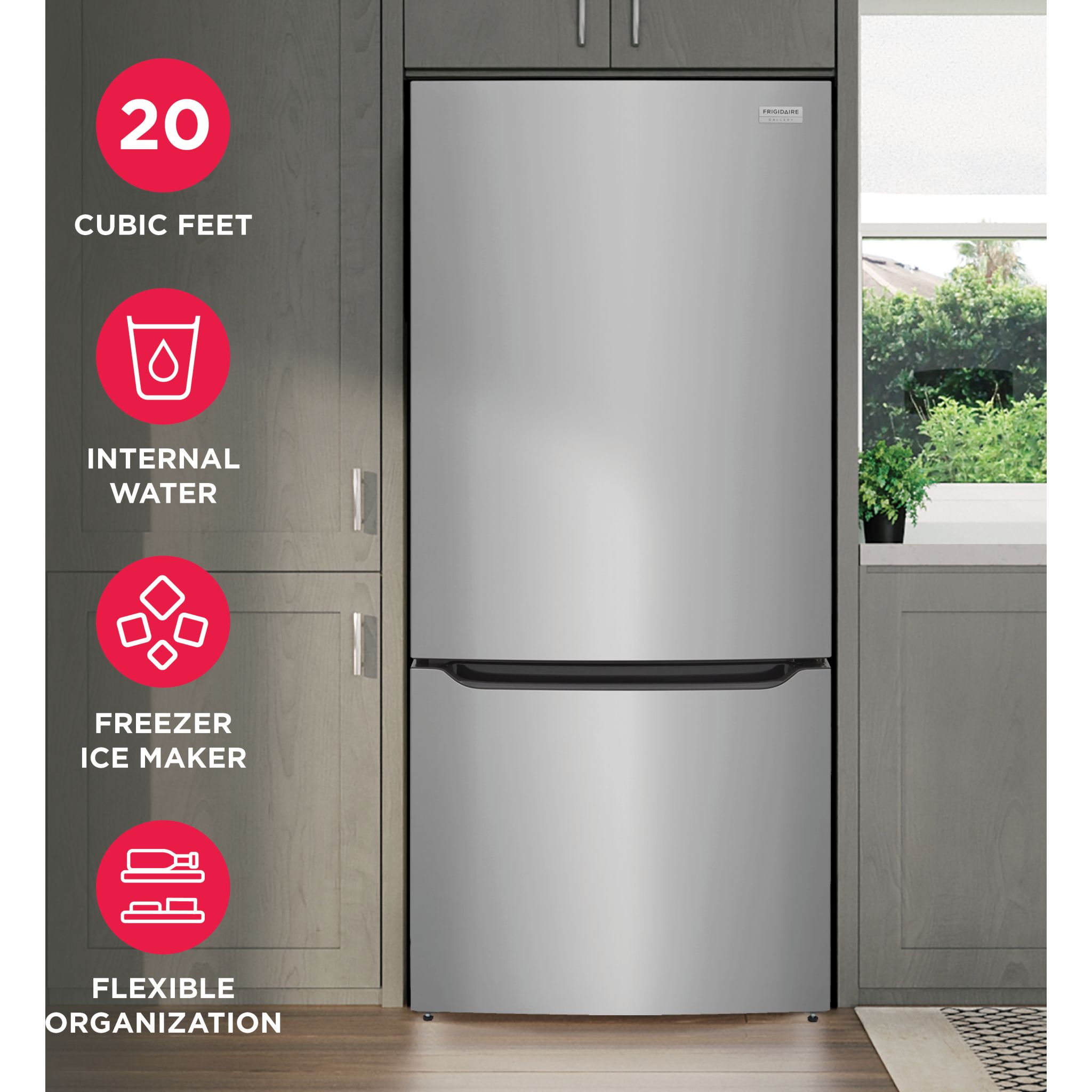 Frigidaire Gallery GRBN2012AF 18.2 Cu. Ft. Bottom Freezer Refrigerator - Smudge-Proof Stainless Steel for Modern Kitchen & Open Floor Plan Homes