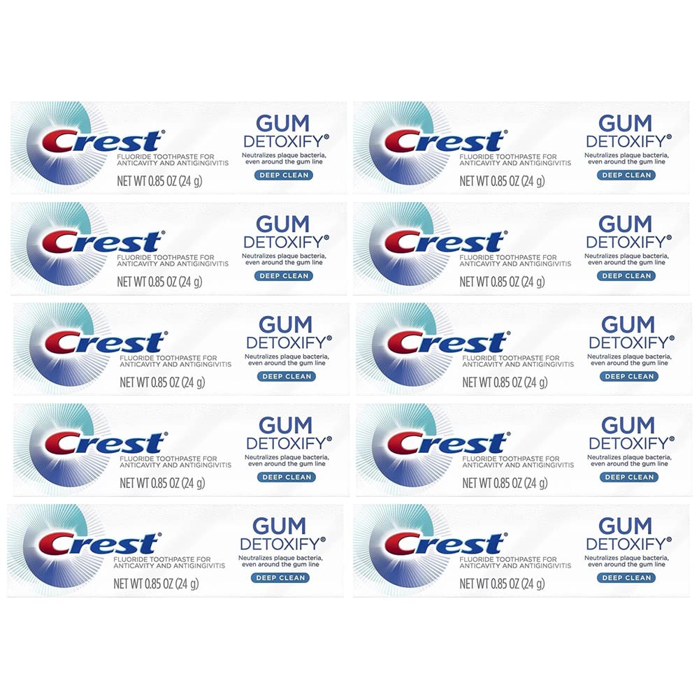 Crest Gum Detoxify Deep Clean Toothpaste for Sensitive Gums, Travel Size 0.85 oz (24g) - Pack of 10 | Whitening & Plaque Removal | Perfect for Travel, Office & Daily Oral Care