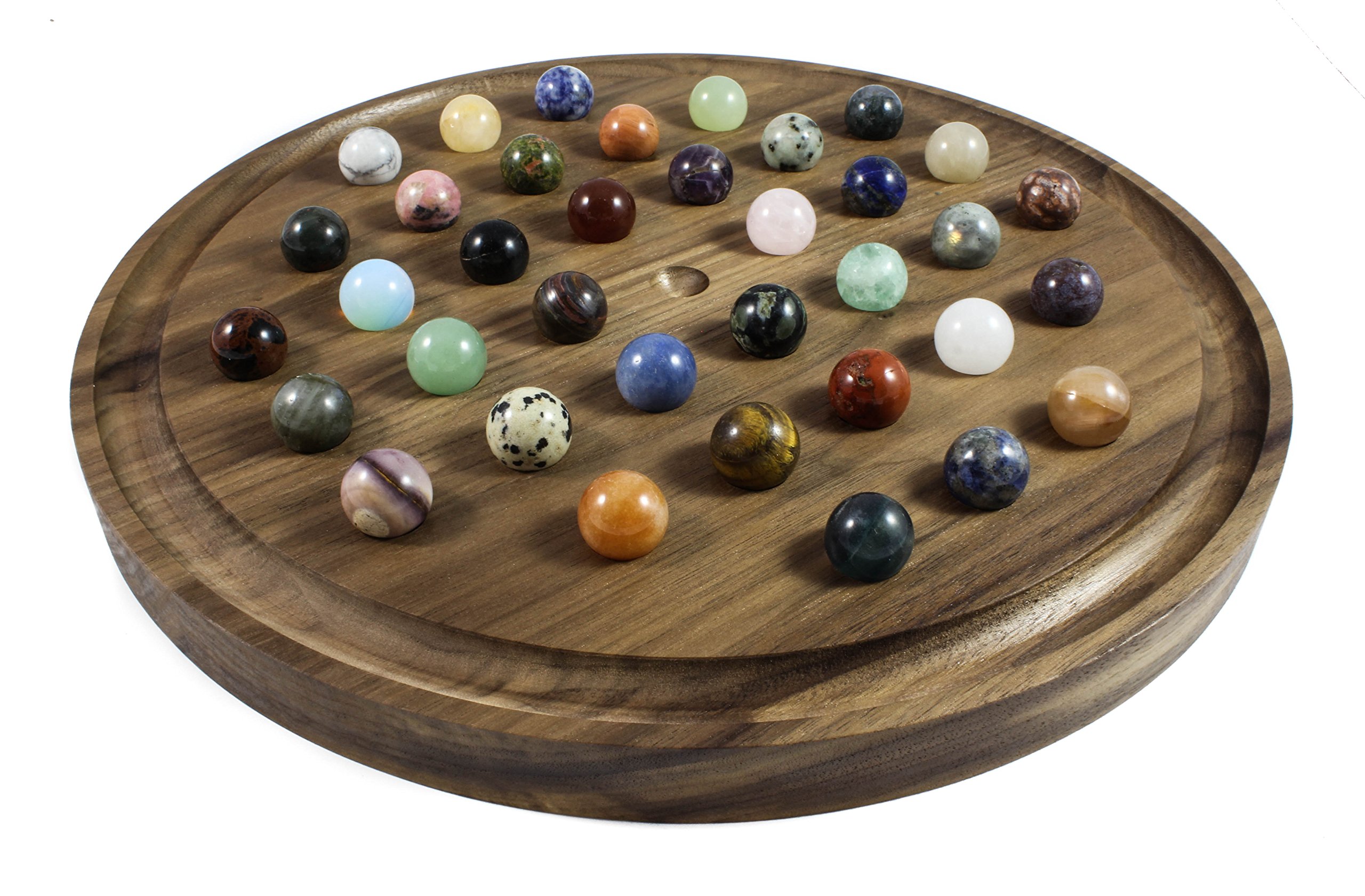 Premium Solitaire Board Game with Semi-Precious Stone Marbles - Handcrafted in USA | Classic Strategy Game for Adults & Family Game Night