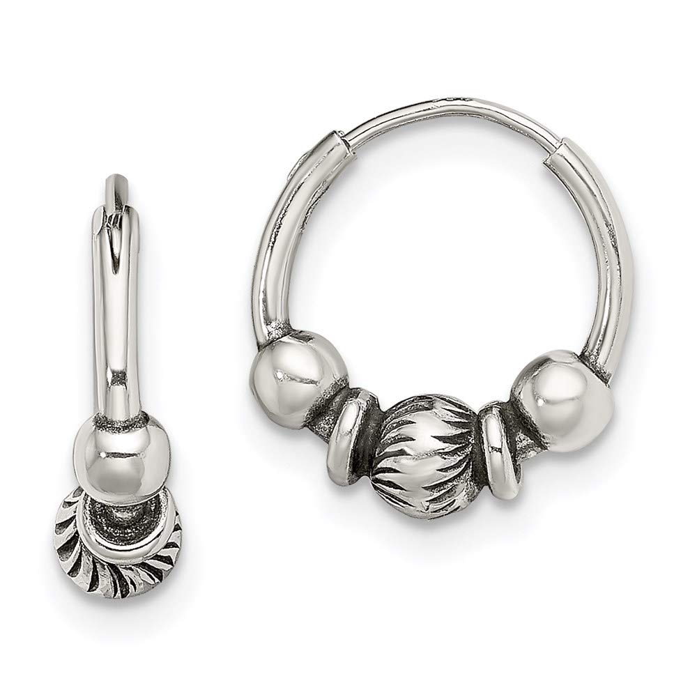 Vintage Style Sterling Silver Beaded Endless Hoop Earrings for Women | Handmade Boho Jewelry | Perfect for Date Night, Weddings & Everyday Wear