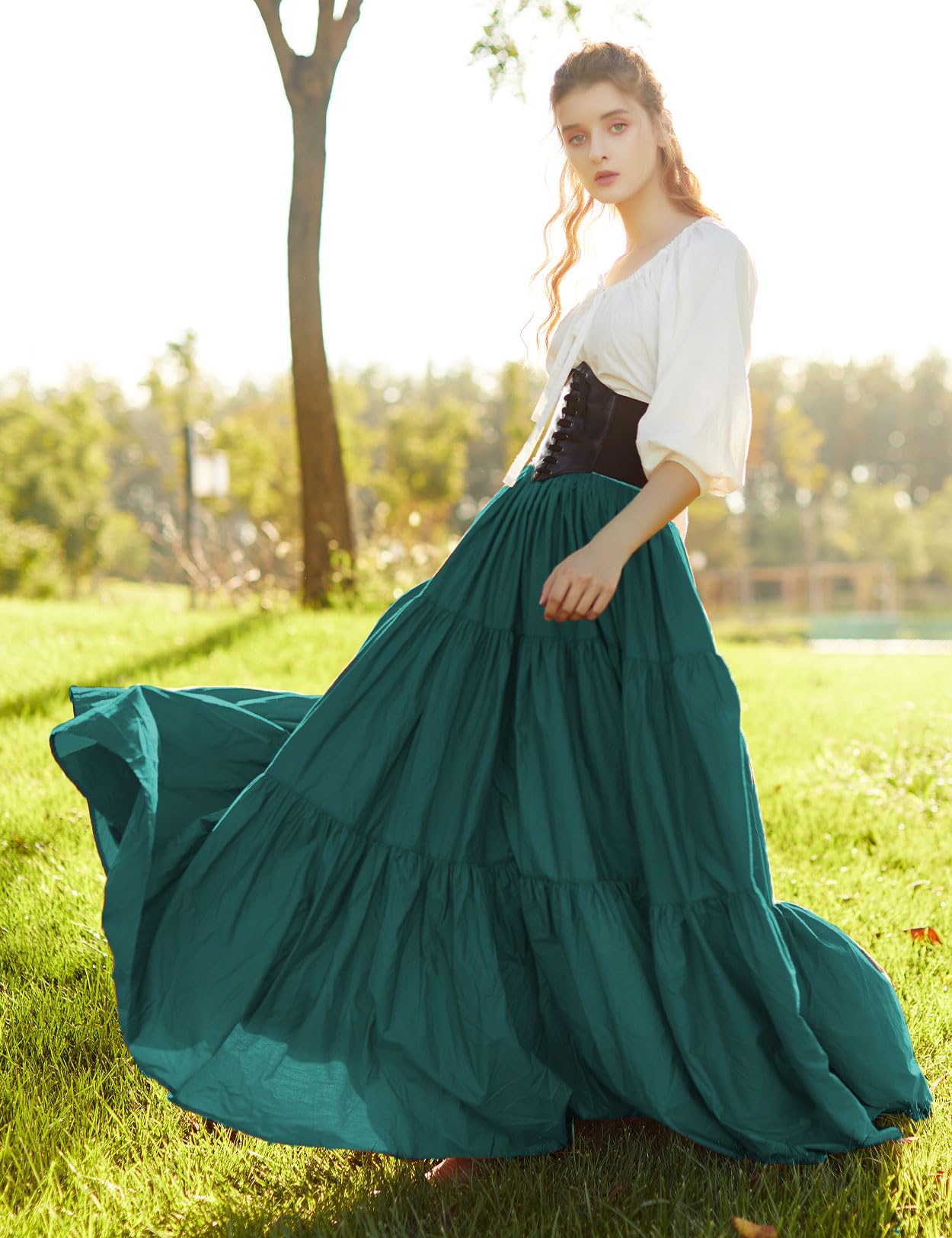 BEAUTELICATE Women's 100% Cotton Victorian Maxi Skirt - Medieval Renaissance Boho Gypsy Long Skirt for Women | Perfect for Renaissance Fairs, Cosplay & Boho Fashion
