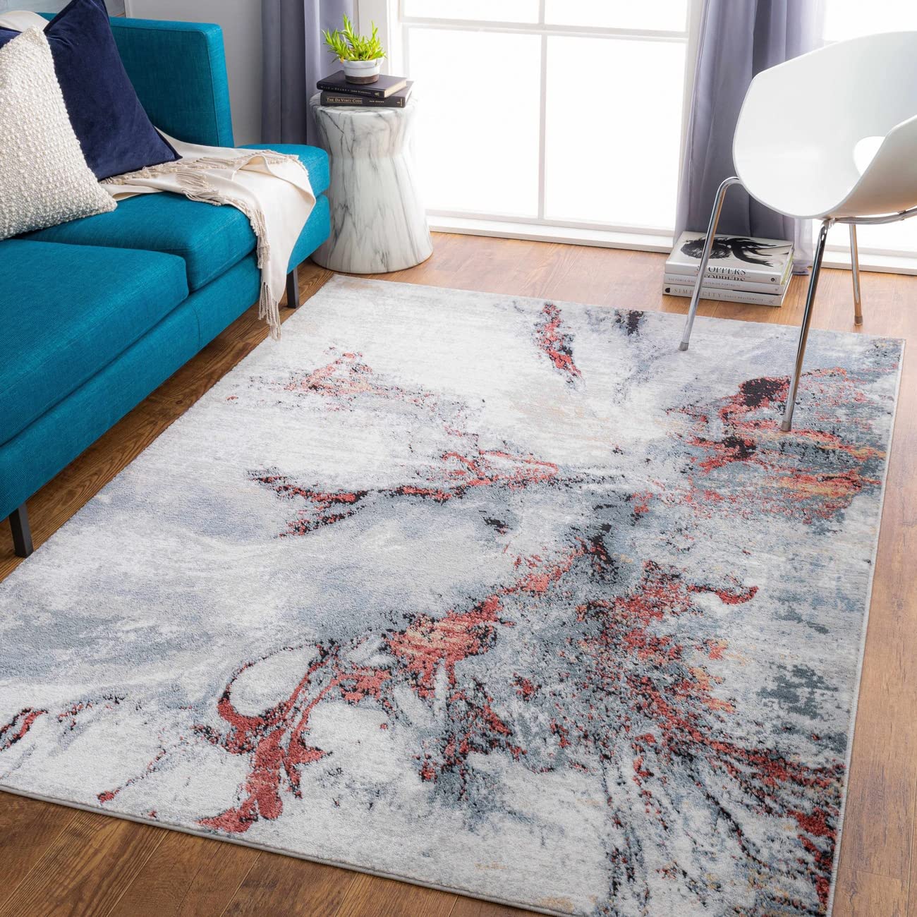 Mark&Day 6x9 Modern Medium Gray Area Rug - Soft Grey Black White Carpet for Living Room, Bedroom, Kitchen - 6'7