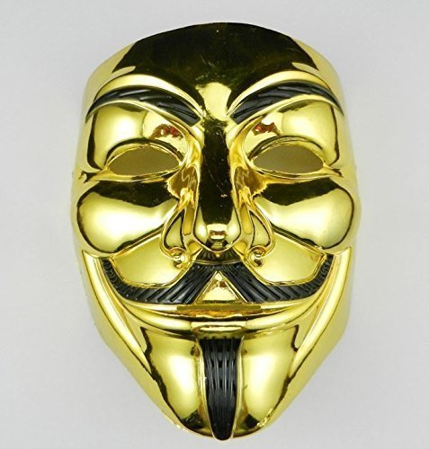 VIP Gold Version V for Vendetta Mask - Anonymous Guy Fawkes Cosplay Mask for Halloween, Protests & Movie Costumes