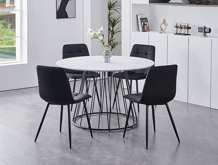 5-Piece Marble Veneer Dining Table Set - Model #1590 | Elegant Kitchen & Dining Room Furniture for Family Gatherings