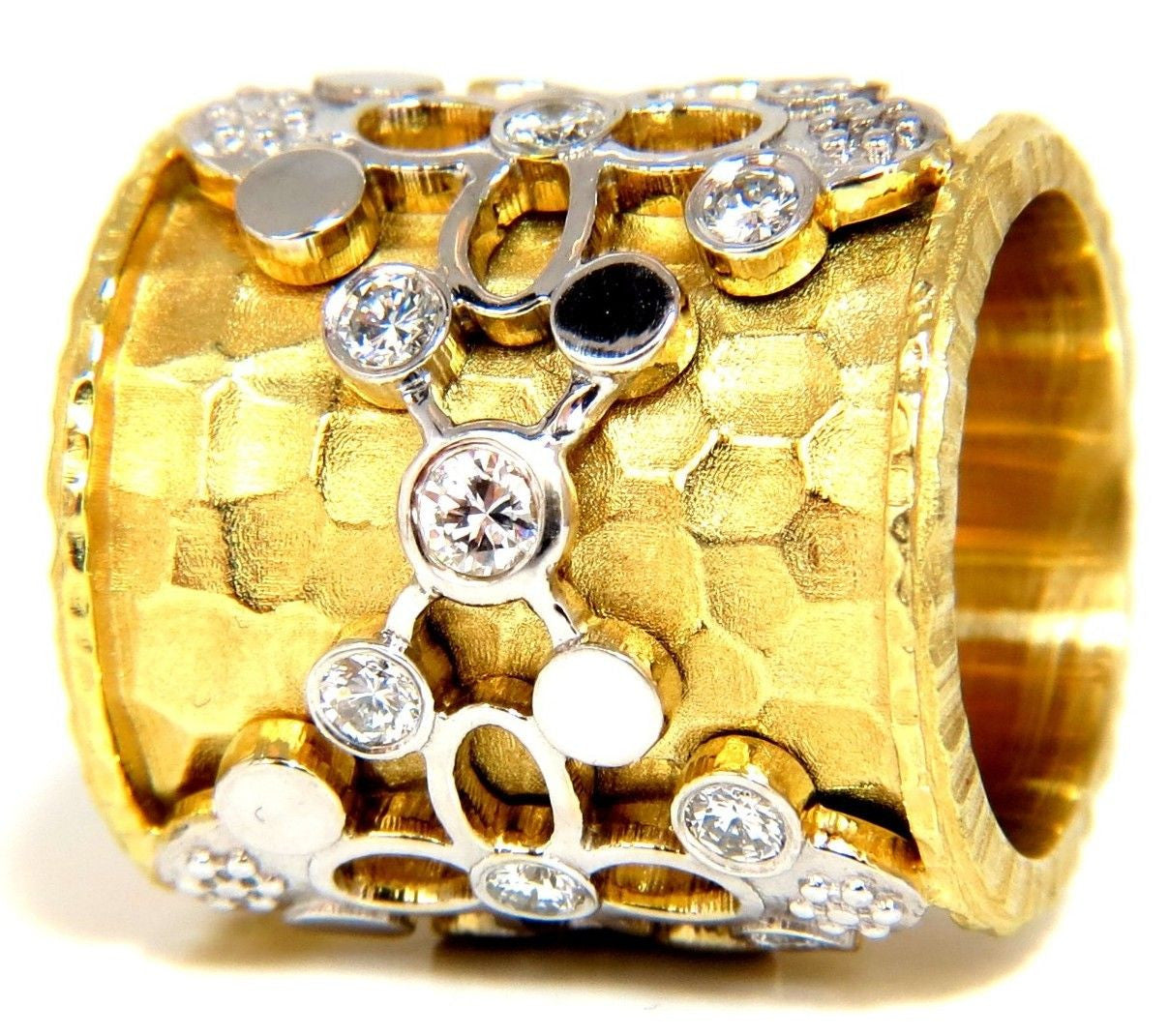 1.10CT 14K Gold Diamond Spanish Gothic Deco Revival Hammered Finish Band Ring - Vintage Inspired Jewelry for Weddings, Anniversaries & Special Occasions