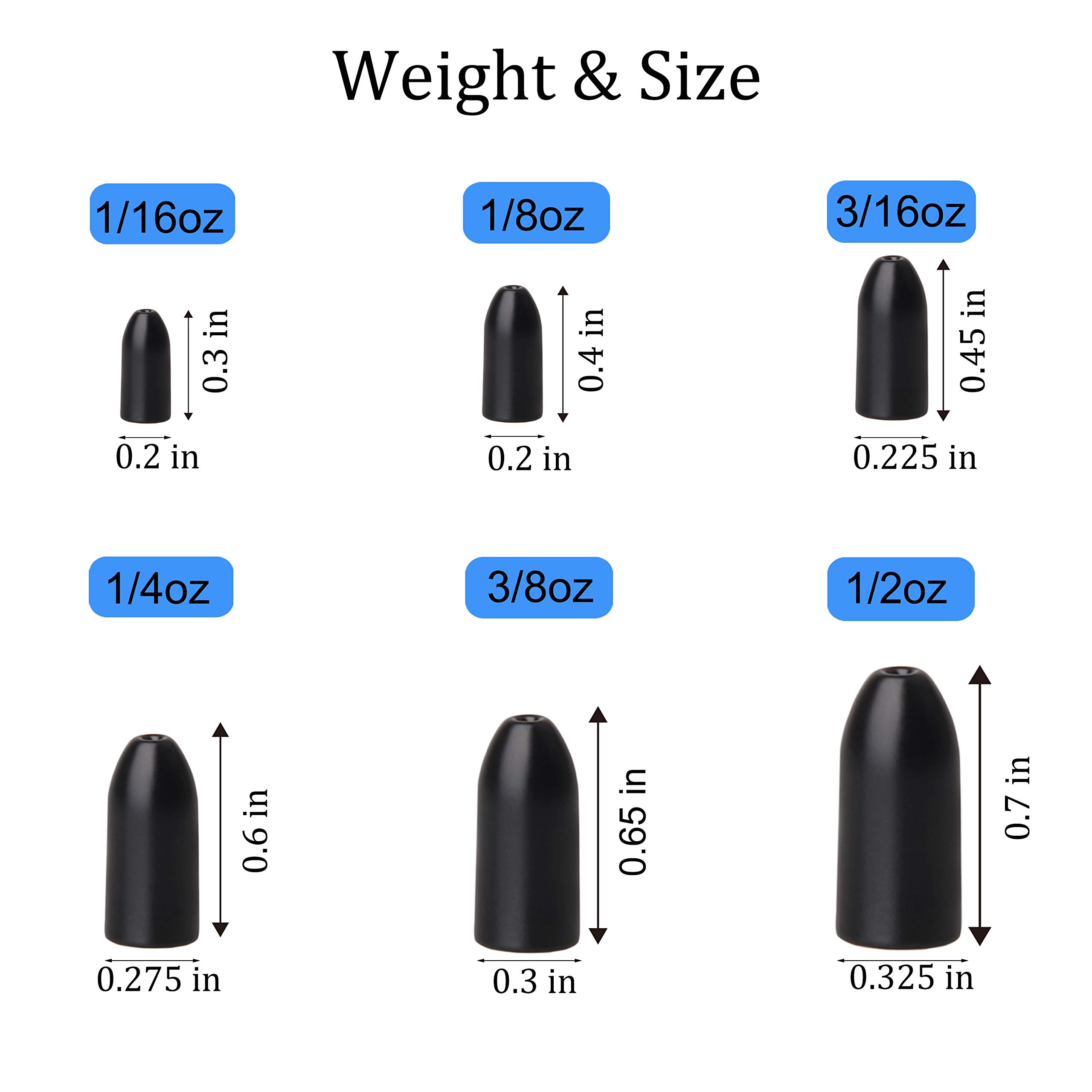 Premium Tungsten Fishing Weights - Bullet Sinkers & Worm Weights for Bass Fishing | Slip Drop Shot Sinkers for Pitching and Flipping | Ideal for Freshwater & Saltwater Angling