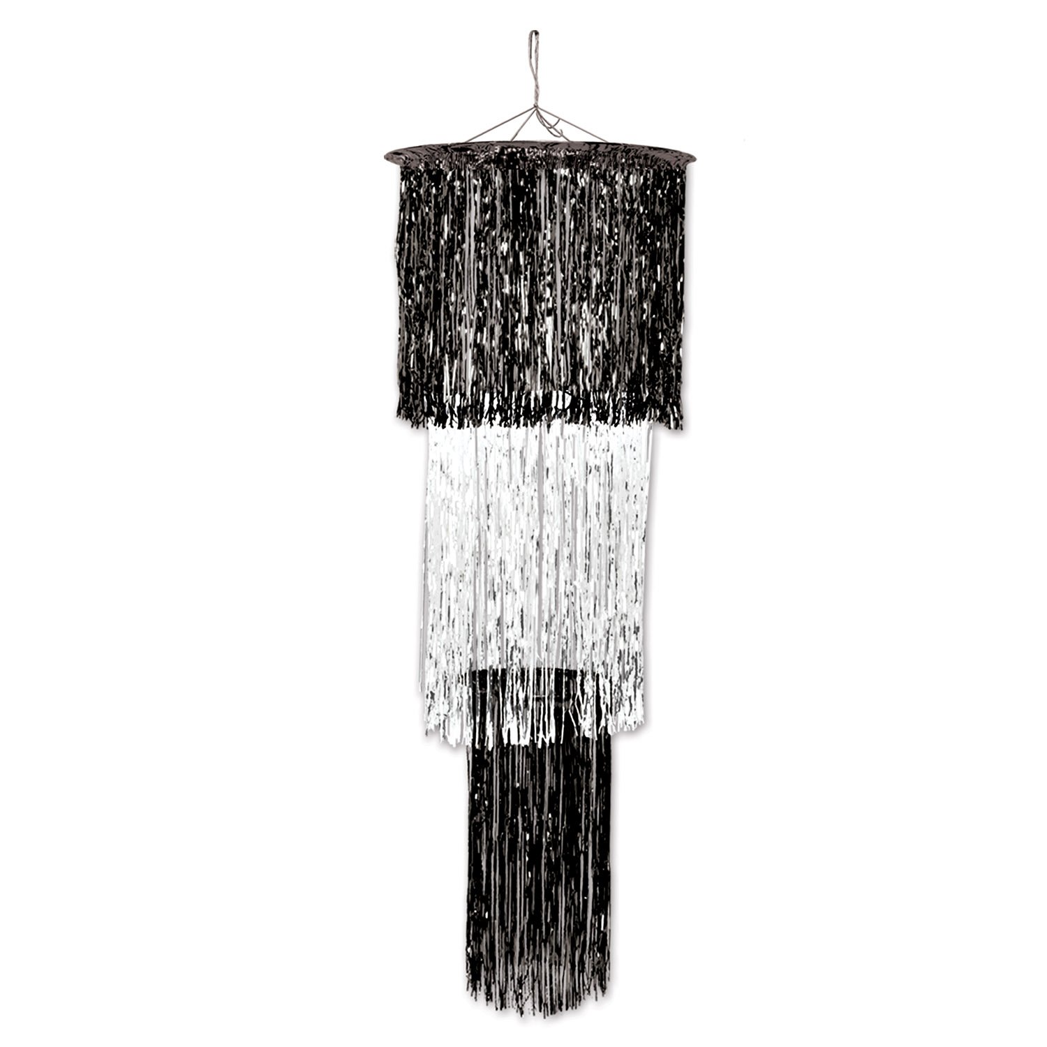 Beistle Black & White 3-Tier Shimmering Chandelier - 4 Feet Elegant Ceiling Light Fixture for Wedding, Party & Home Decor