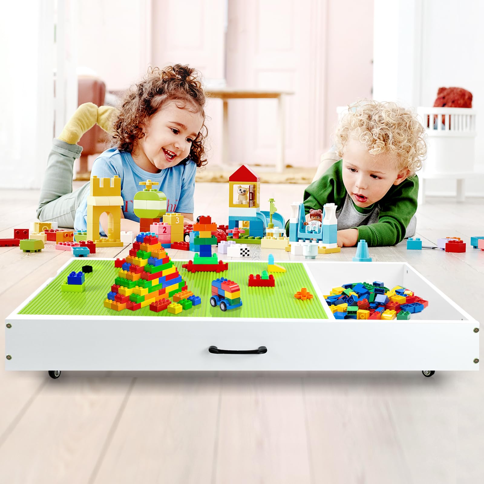 2 in 1 Kids Activity Table with Large Storage | Construction Play Table Compatible with Lego Blocks, Cars & Trains | Toy Organizer Game Table for Boys & Girls | Perfect for Bedroom Play, Living Room Storage & Under Bed Organization