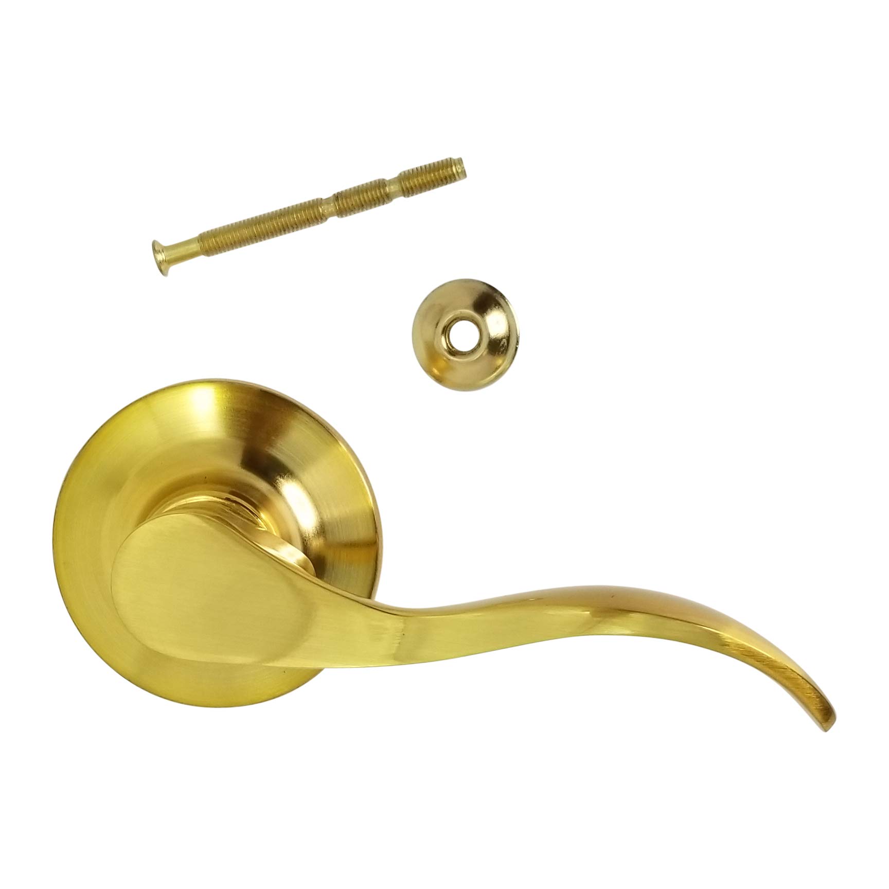 New Wave Style Dummy Closet Door Lock Lever Handle - Satin Brass Finish (Right Hand) for Bedroom, Nursery & Home Security