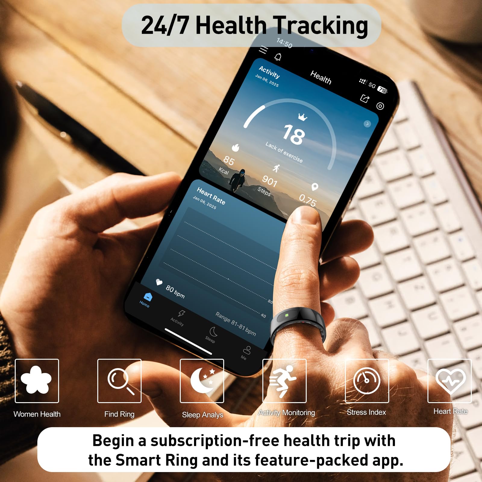 Smart Fitness Ring with Sleep Tracking for Women & Men - iOS & Android Compatible for Active Lifestyles