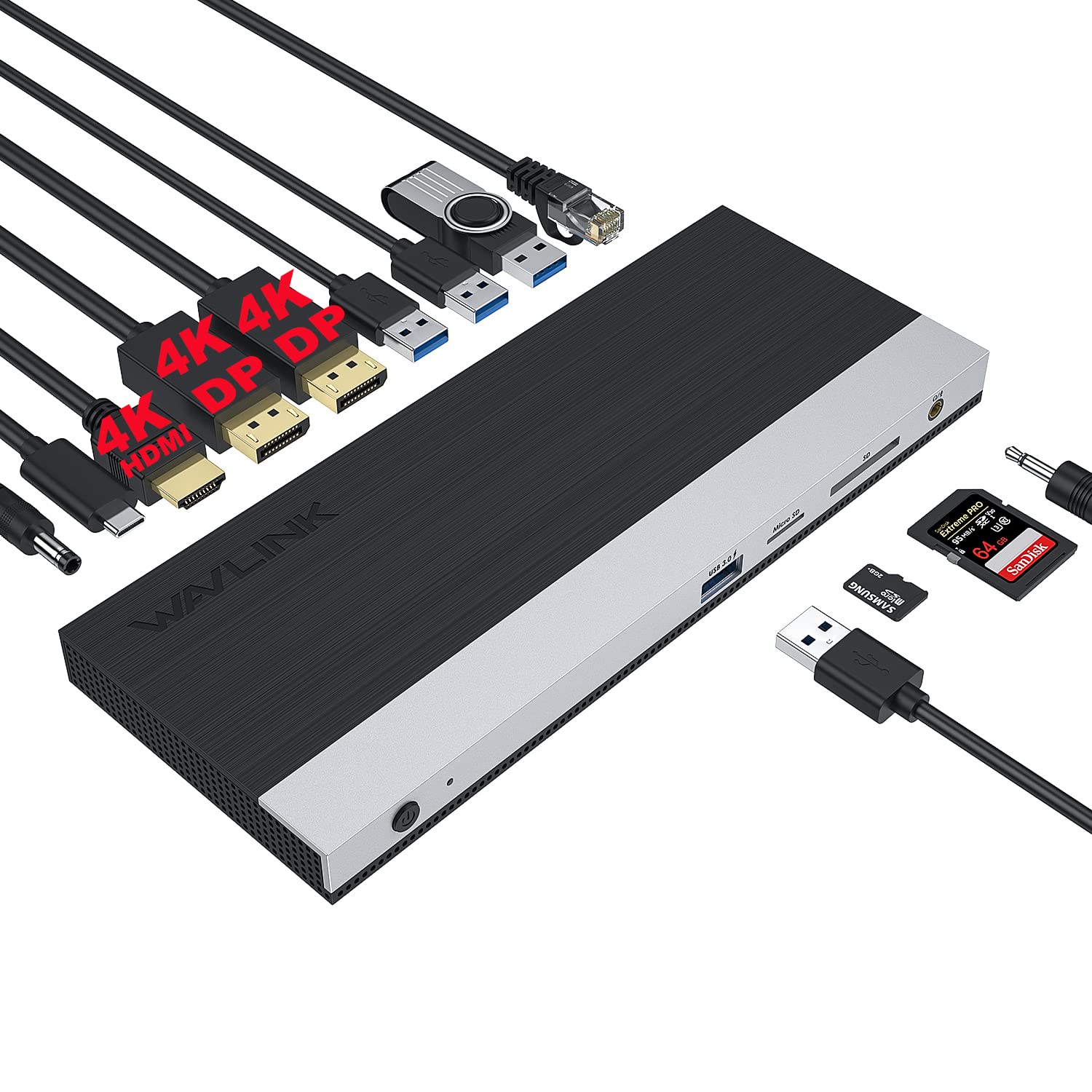 WAVLINK 13-in-1 USB C Docking Station with Triple Display, 2 DisplayPort & HDMI, Ethernet, 4 USB 3.0 Ports, SD/TF Card Reader - Compatible with MacBook Pro, Dell XPS 13/15, HP, Lenovo Yoga - Perfect for Home Office, Gaming & Multi-Tasking Workstations