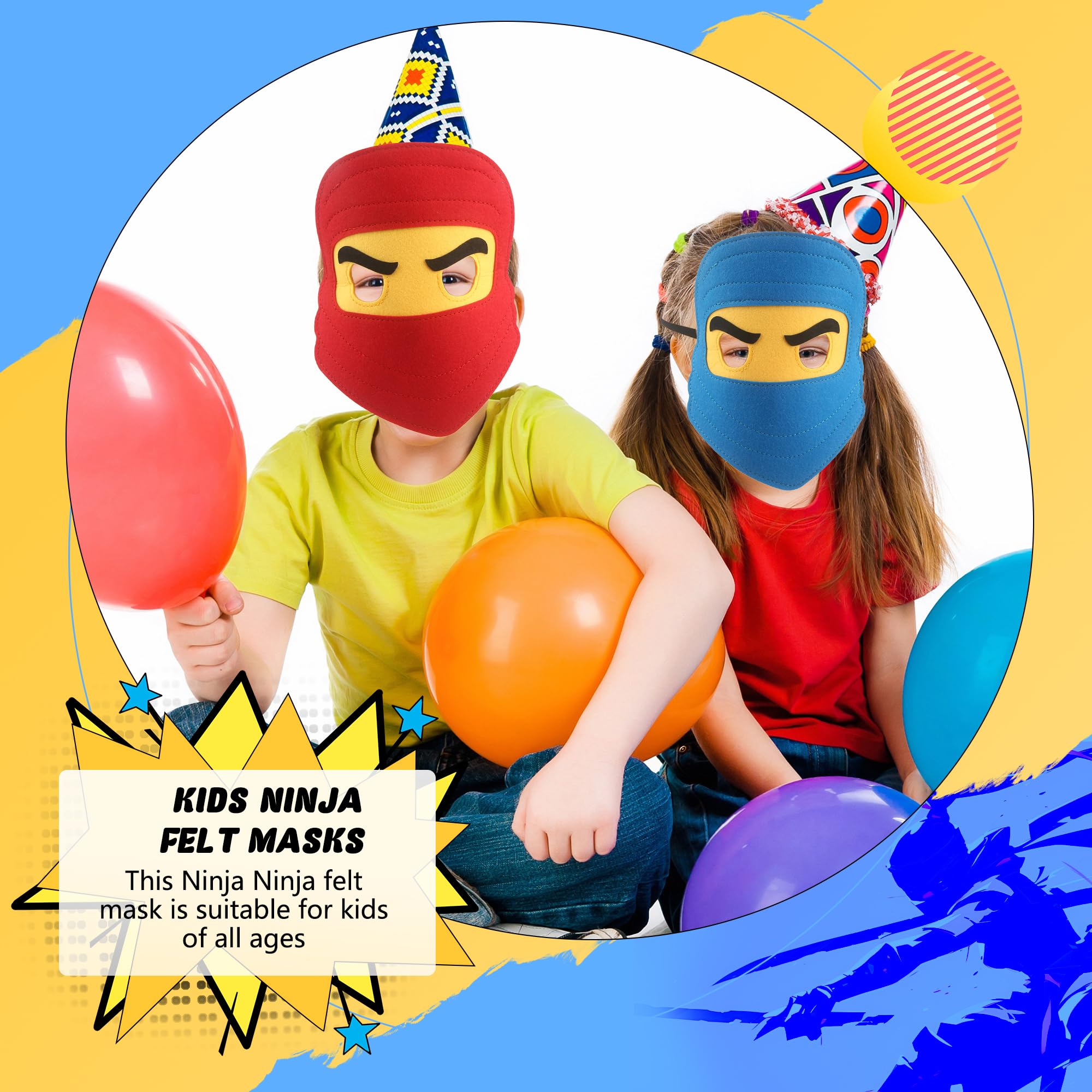 20 Pieces Kids Ninja Masks - Soft Felt Elastic Cartoon Masks for Boys & Girls - Halloween Costume Party Supplies - Ninja Theme Birthday Favors - Perfect for Cosplay, Role Play & Themed Parties