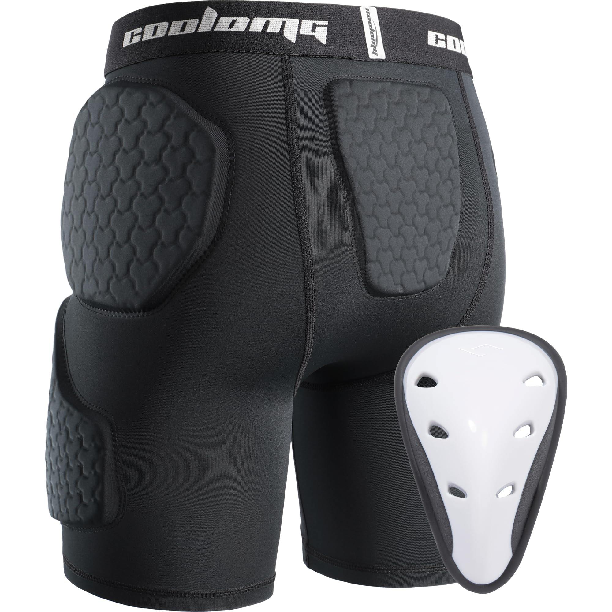 COOLOMG Youth Football Girdle Shorts with 5 Built-in Pads - Hip, Thigh & Tailbone Protection - Includes Athletic Cup - Perfect for Football Practice & Games