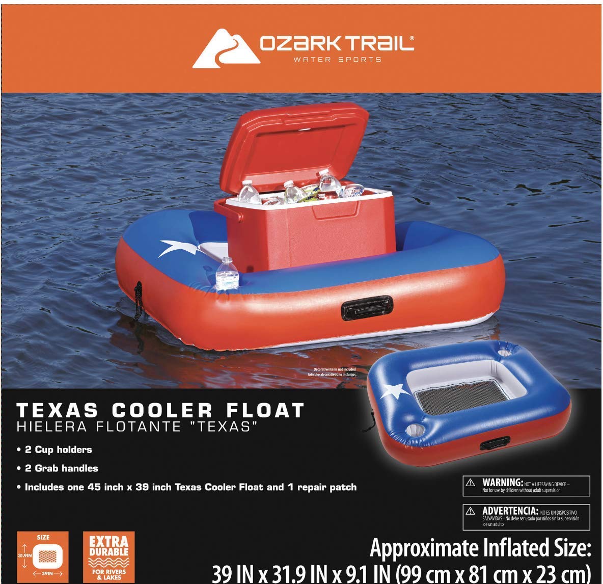 Ozark Trail Texas Cooler Float - Heavy Duty Insulated Cooler for Boating, Fishing, Camping & Water Sports - Keeps Drinks Cold for Hours