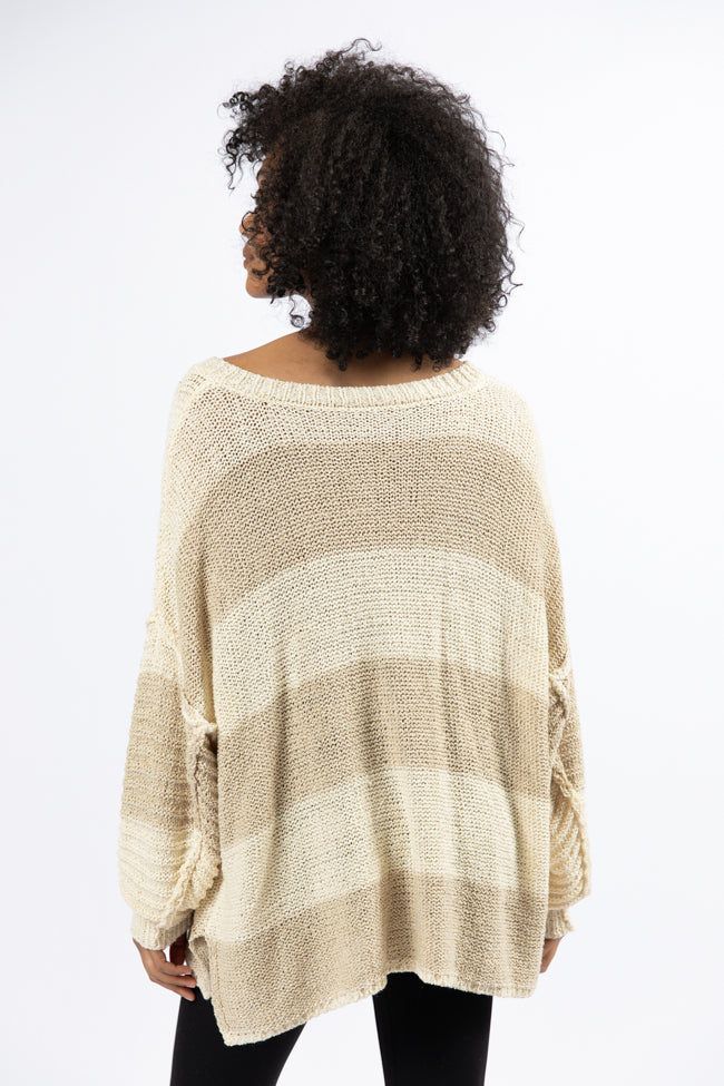 Best Beige Oversized Striped Henley Sweater for Women | Soft & Cozy Pullover | Casual Fall & Winter Fashion | Perfect for Layering, Coffee Dates & Weekend Outings