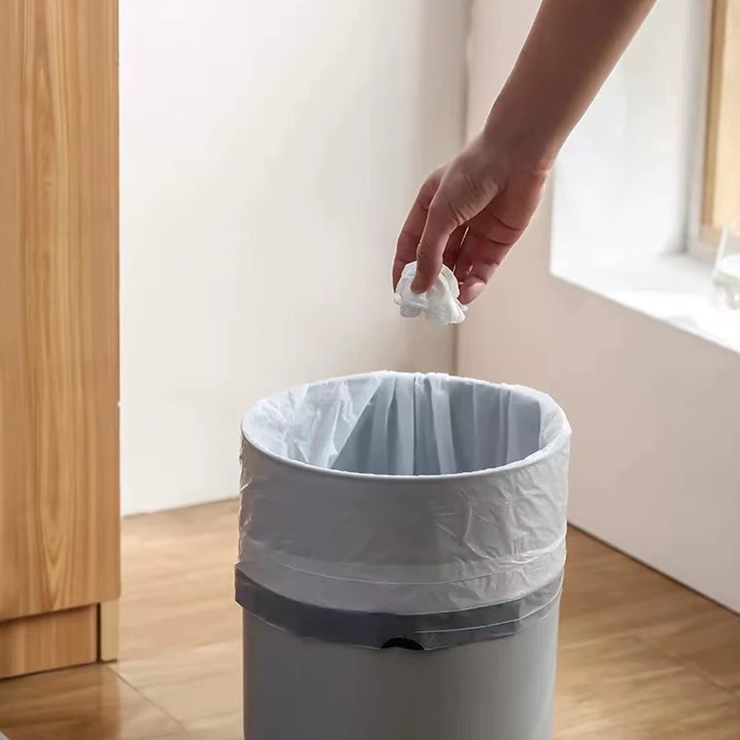 4 Gallon Small Trash Bags with Drawstring - Unscented White Garbage Can Liners (57 Count) for Bathroom, Office, Bedroom & Kitchen Waste Disposal