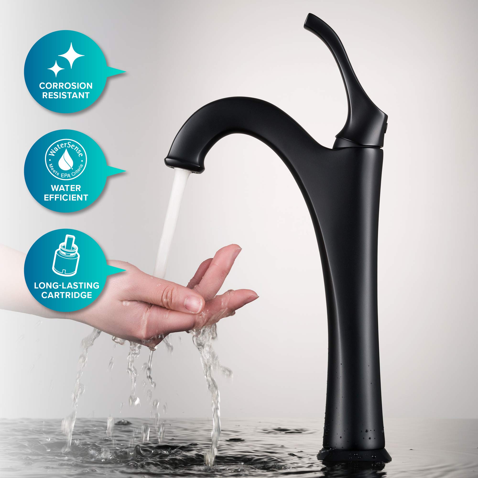 KRAUS Elavo 14-inch Round White Porcelain Ceramic Bathroom Vessel Sink with Matte Black Arlo Faucet & Pop-Up Drain Combo Set | Modern Vanity Sink for Powder Room, Guest Bath, or Master Bathroom (Model C-KCV-341-1200MB)