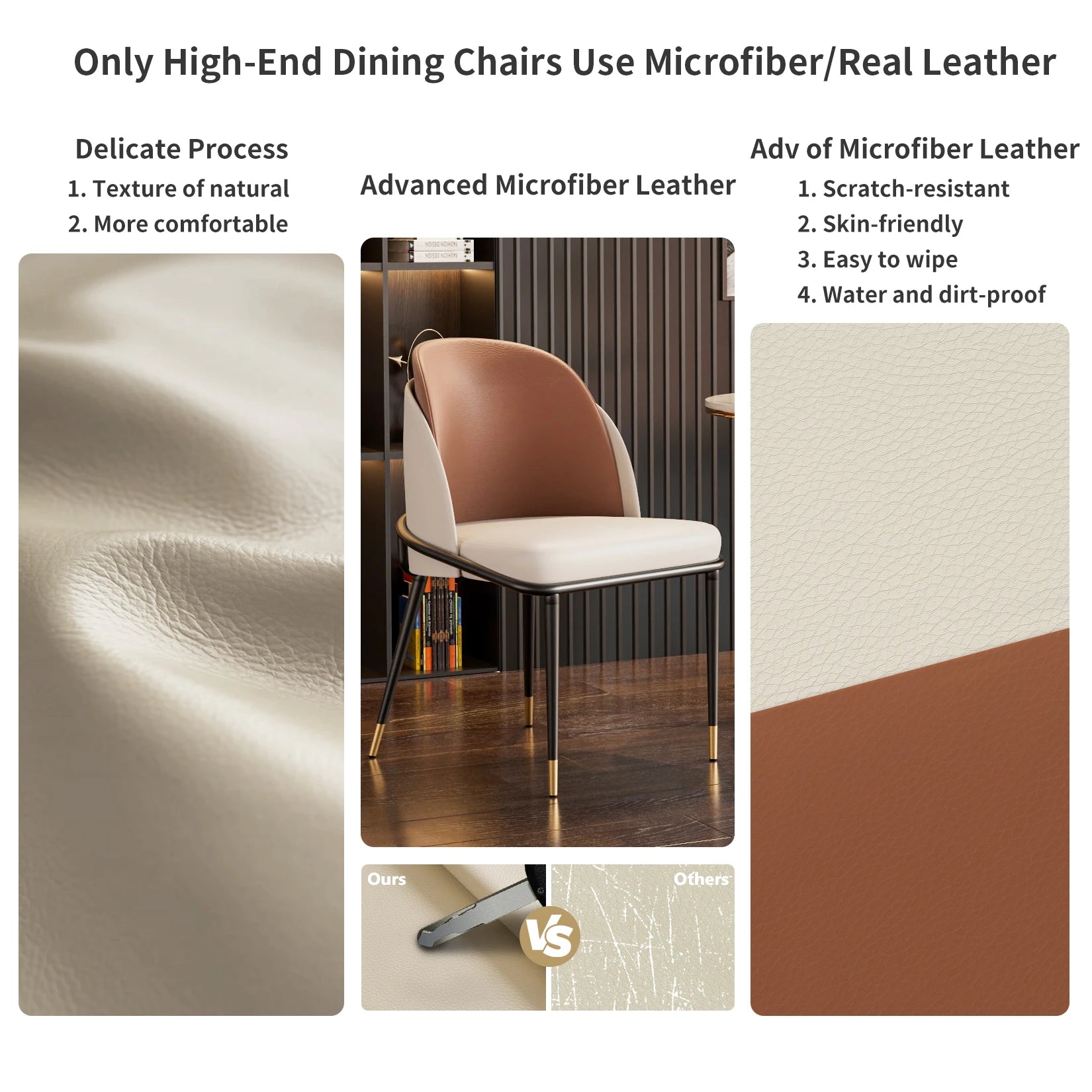 Luxury Faux Leather Dining Chairs Set of 2 - Modern PU Leather Accent Chairs for Kitchen, Dining Room & Office - Comfortable Mid-Century Style Seating for Home Decor & Entertaining