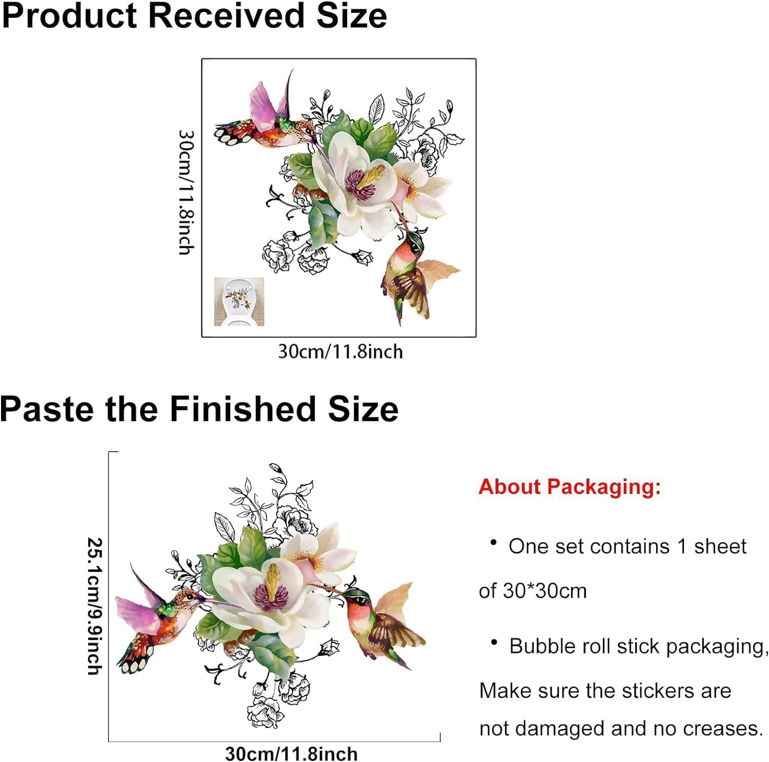Self-Adhesive Floral Birds & Butterfly Toilet Seat Lid Stickers - DIY Removable Bathroom Decals for Wall & Toilet Accessories - Perfect for Home, Apartment, and RV Bathroom Decor