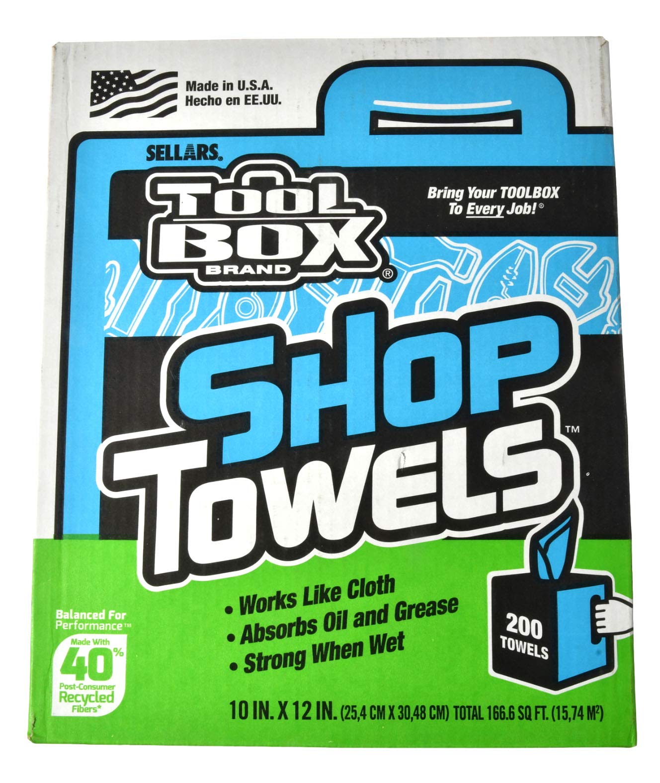 TOOLBOX Z400 Center Pull Shop Towels - 200 Pack Industrial Strength Cleaning Wipes for Garage, Workshop & Auto Repair | 1 Count Box (200 Towels) - Heavy Duty Absorbent Rags for Mechanics, DIY & Commercial Use