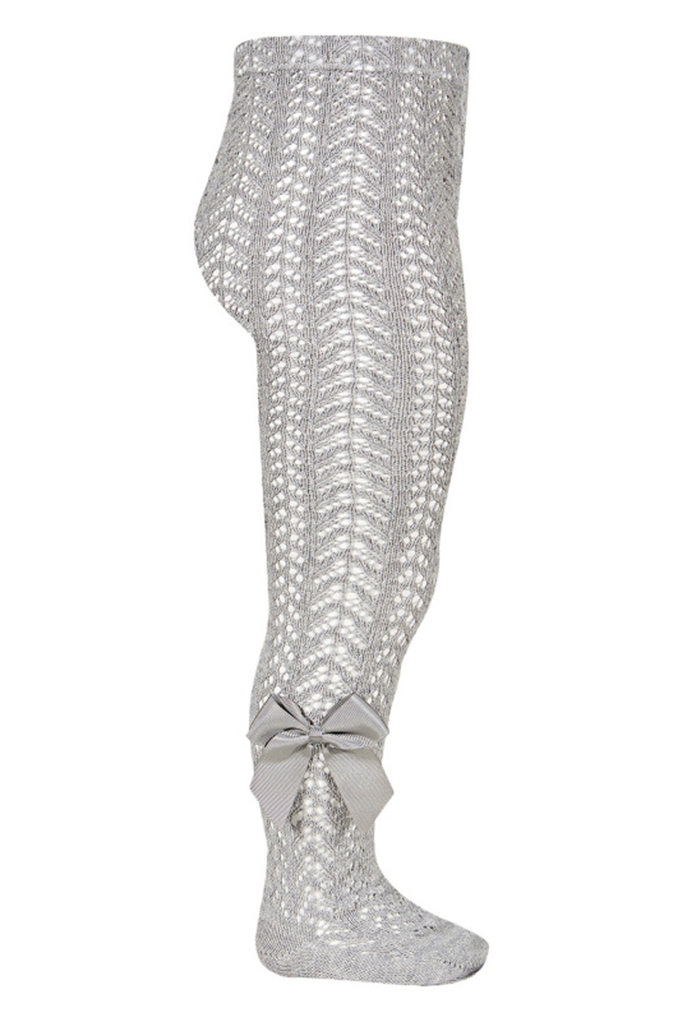 Elegant Grey Aluminum Lace Bow Tights - Women's Fashion Sheer Stockings for Parties, Weddings & Special Occasions