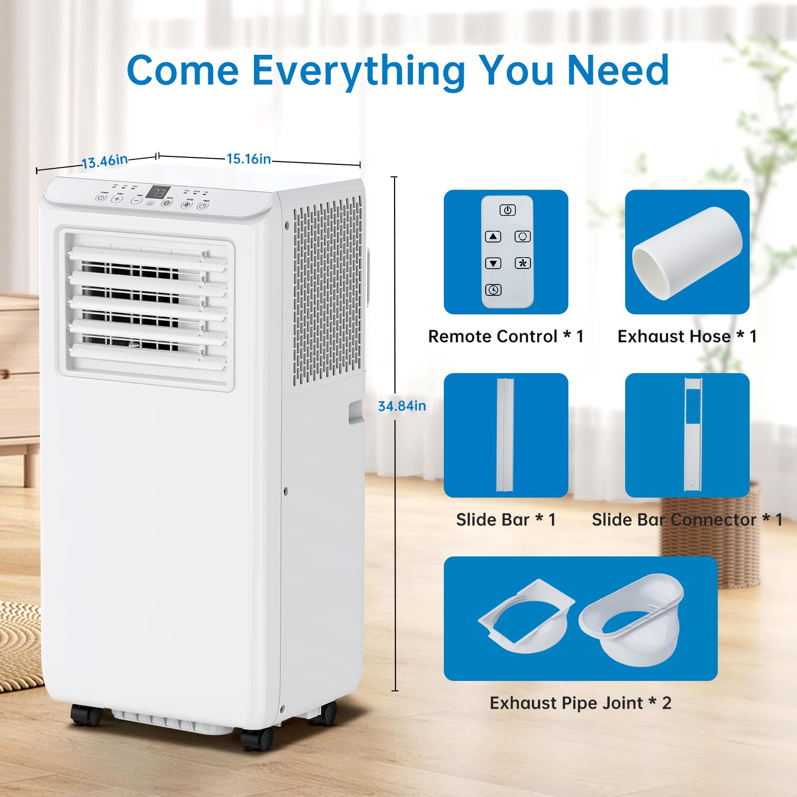 8000BTU Portable Air Conditioner - 3-in-1 Cooling, Dehumidifier & Fan for Rooms up to 350 Sq.Ft - Includes Window Installation Kit - Perfect for Bedrooms, Living Rooms & Home Offices (White)