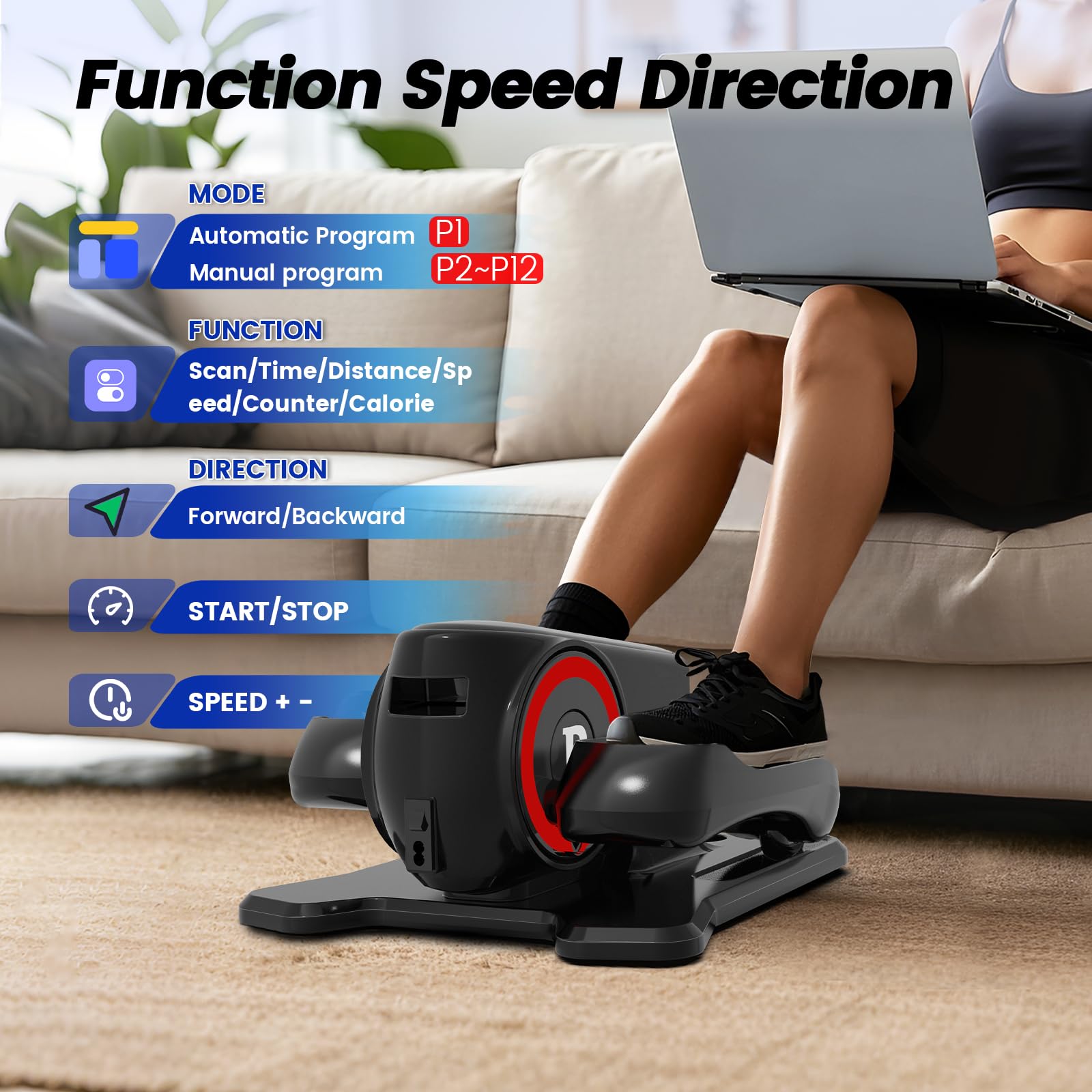 Under Desk Elliptical Machine - Bluetooth Speaker, 12 Speed Adjustable Leg Exerciser with Remote Control & LCD Touchscreen | Auto/Manual Modes | Perfect for Seniors, Office Workers & Home Workouts