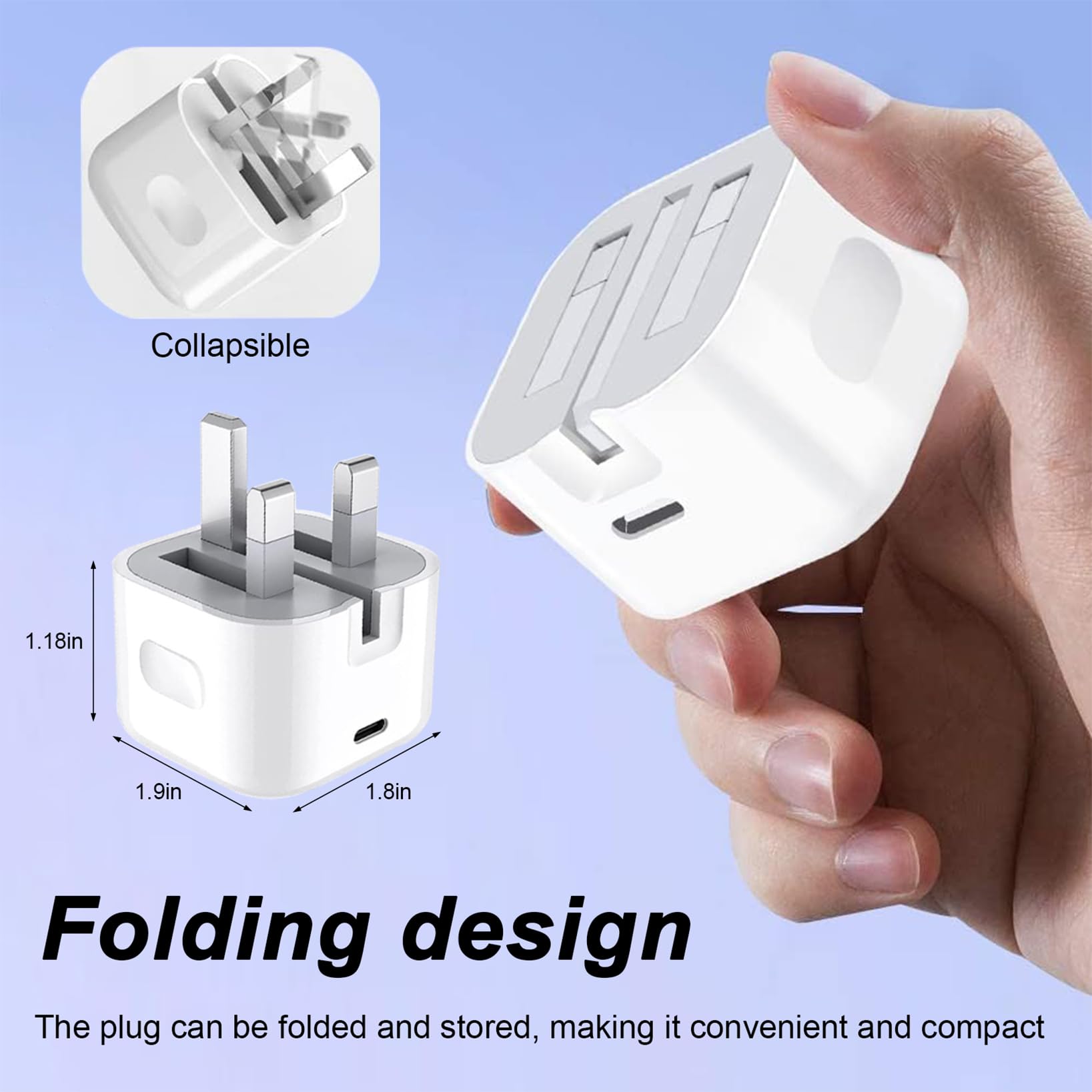 MFi Certified 20W USB-C Fast Charger for iPhone 14/13/12/11 Pro/Pro Max/XS/XR/X - PD Power Adapter with 6.6FT Cable - UK Wall Charger Plug for Home, Office & Travel