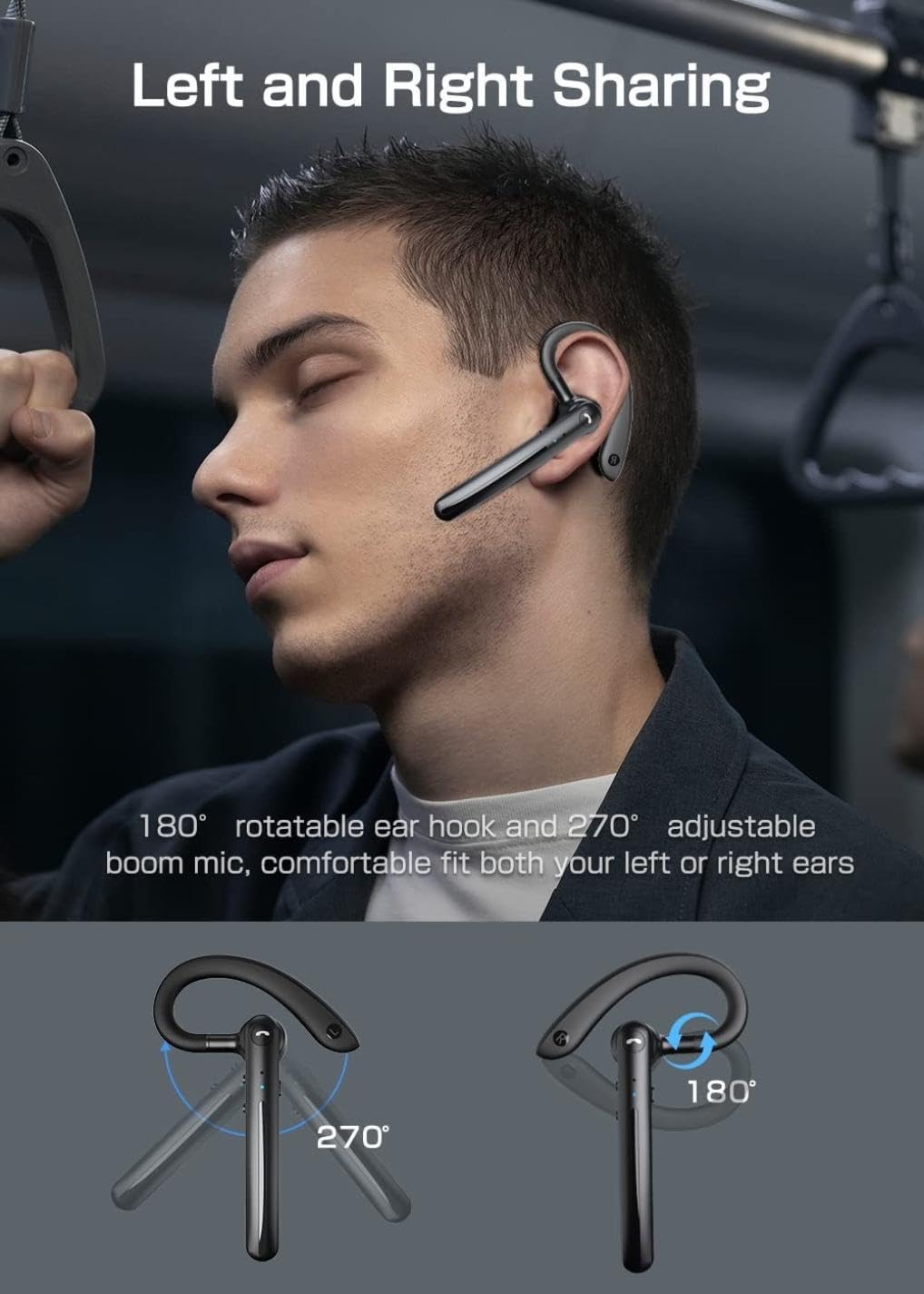 Wireless Bluetooth Ear-Hook Headphones with Boom Mic for Samsung Galaxy S24/S23/S21/S20 FE - Hands-Free Single Ear Headset for Running, Cycling, Gym Workouts & Office Calls