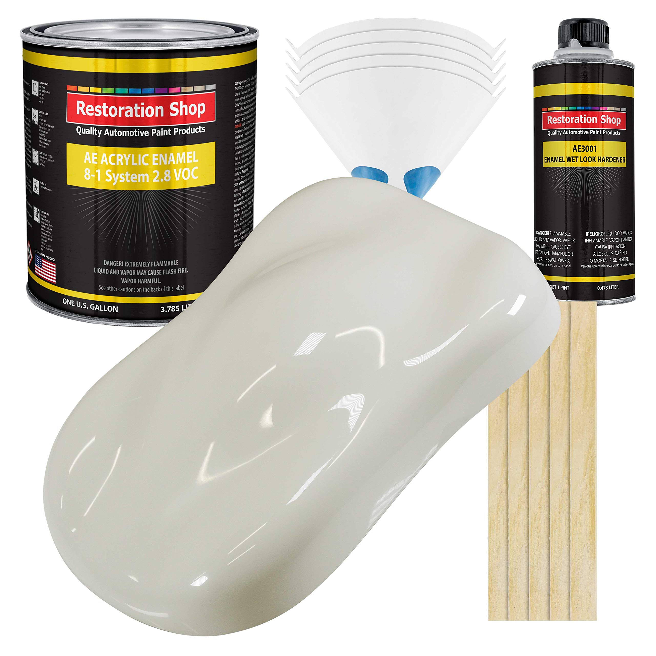Restoration Shop - Ermine White Acrylic Enamel Auto Paint Gallon Kit - Professional Single Stage High Gloss Automotive Coating for Cars, Trucks & Equipment - 8:1 Mix Ratio, 2.8 VOC - Perfect for Vehicle Restoration & DIY Projects