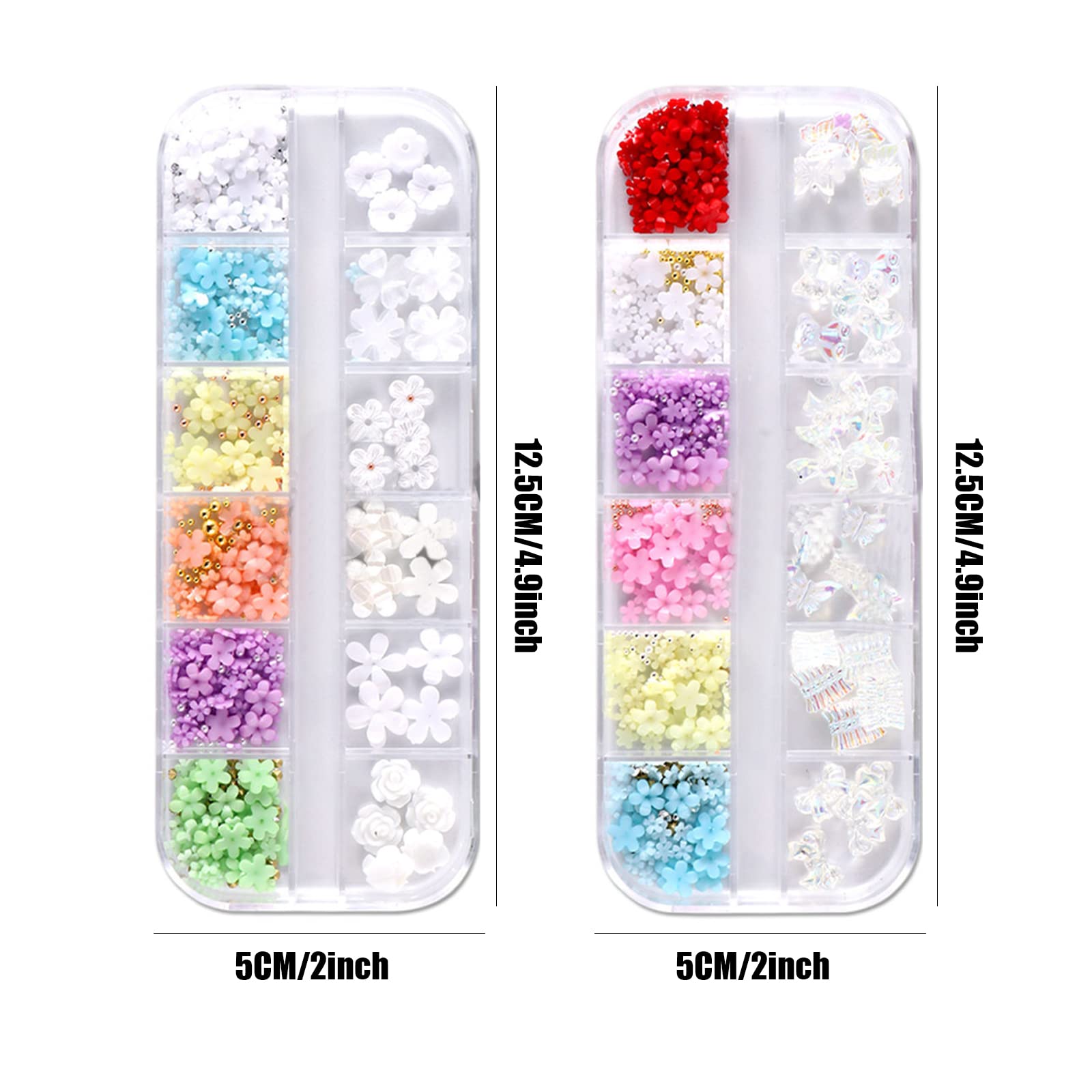 2 Boxes Acrylic Nail Flowers & Bows with Gold Silver Caviar Beads - DIY Nail Art Charms, Rhinestone Jewelry for Women & Girls - Perfect for Manicures, Bridal Nails, and Party Nail Designs