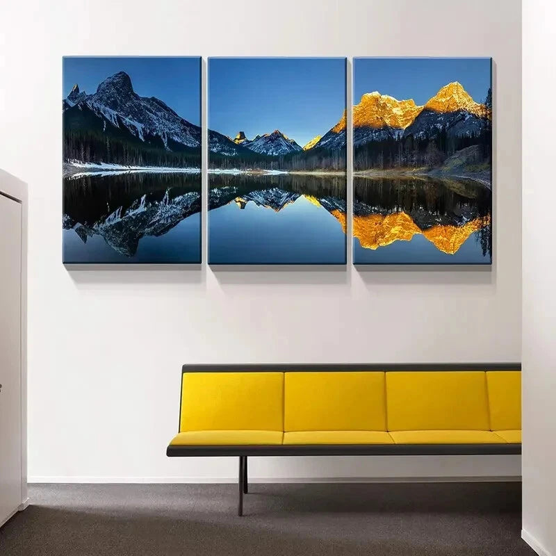 3-Piece Turquoise Lake and Mountain Metal Wall Art - Ready to Hang Landscape Prints for Living Room, Bedroom & Office Decor
