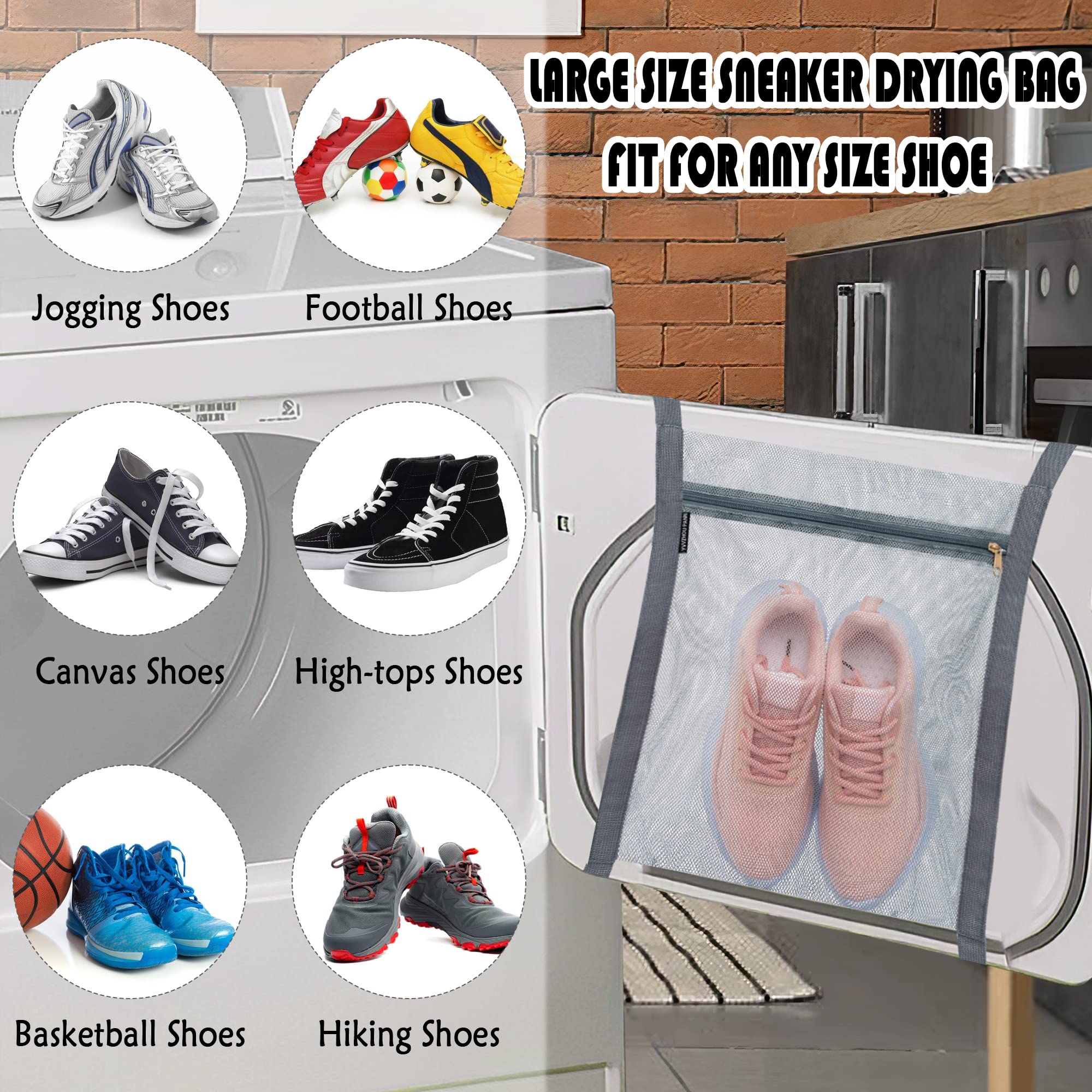3 Pack Reusable Shoe Drying Bags for Dryer - Honeycomb Mesh Laundry Bags with Zipper & Strap (15.7x13.8 Inch) - Perfect for Sneakers, Shoes & Delicate Clothing in Washing Machine - Quick Dry & Odor Prevention Solution for Gym, Travel & Sports Gear
