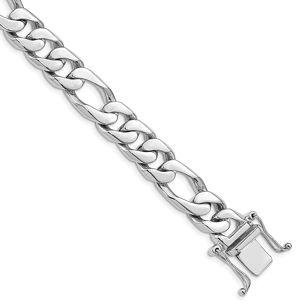 14K White Gold 8 Inch 10mm Figaro Link Box Clasp Bracelet - Elegant Women's Jewelry for Gifts, Anniversaries & Special Occasions