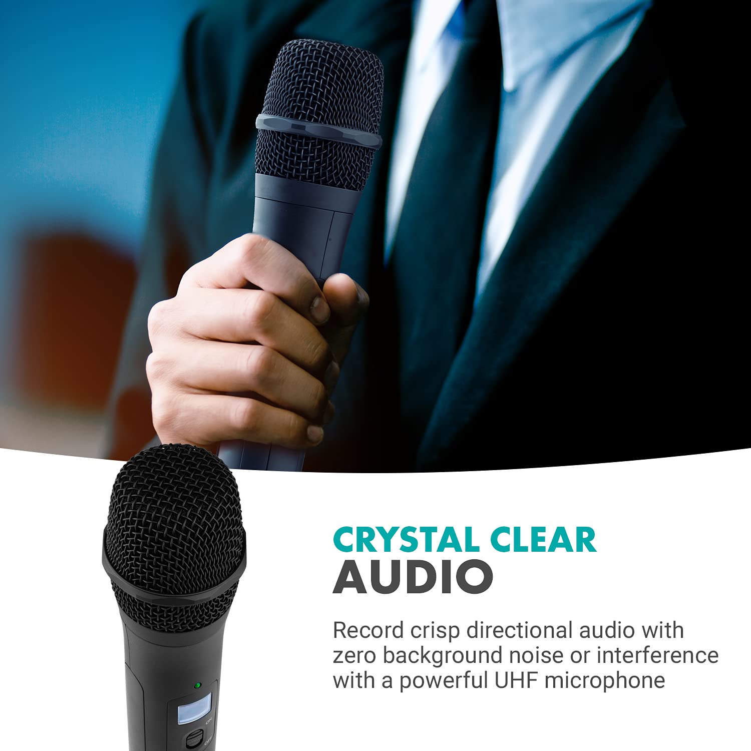 Movo 48-Channel UHF Wireless Microphone System with 2 Handheld Mics & Smartphone Receiver - Professional Cordless Mic Kit for Interviews, Vlogging, Reporting & Live Streaming - Includes Mini Tripod for Mobile Recording