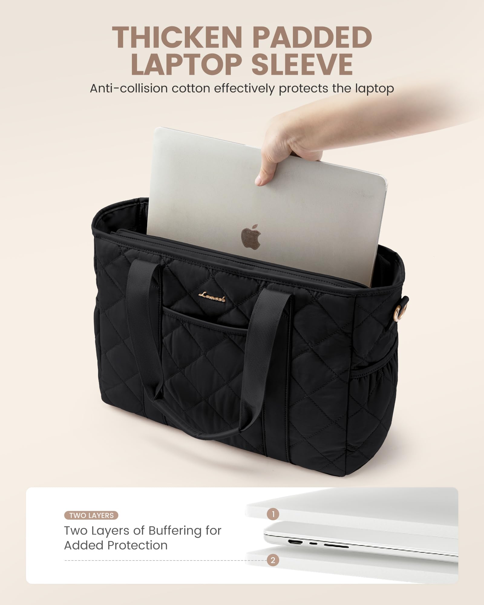 LOVEVOOK Quilted Puffer Tote Bag for Women - 15.6 Inch Laptop Handbag with Zipper, Large Lightweight Shoulder Bag for Work, Travel & Daily Use
