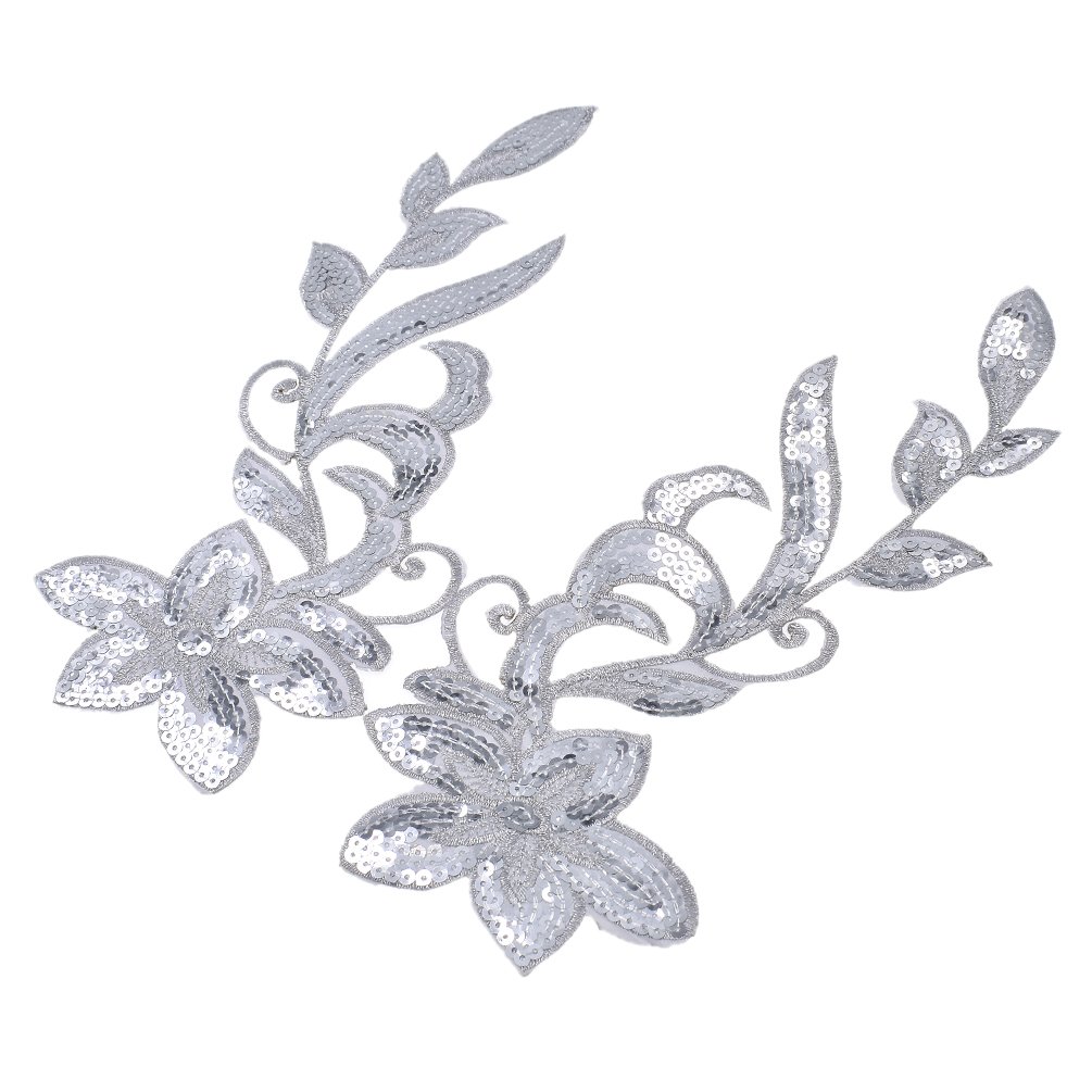 BetterUS Flower Appliques with Sequins - DIY Sewing Embroideries for Dress, Jacket & Bag Decoration - Elegant Fabric Patches for Clothing, Accessories & Home Decor