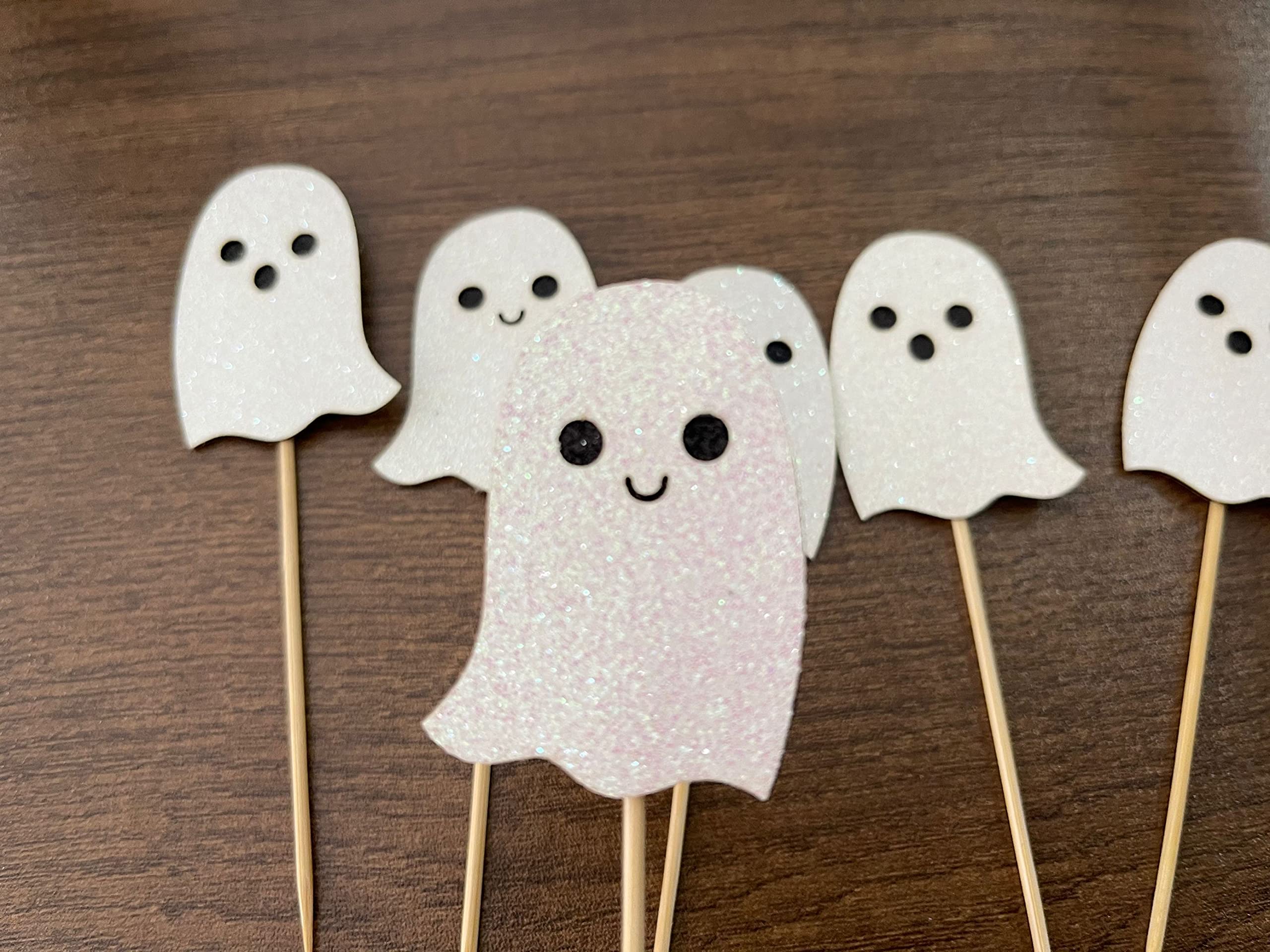 White Glitter Halloween Ghost Cupcake Toppers - Adorable Baby Ghost Cake Decorations for Halloween Baby Shower, Birthday Party & Spooky Celebrations - Perfect for Cupcakes, Cakes & Dessert Displays