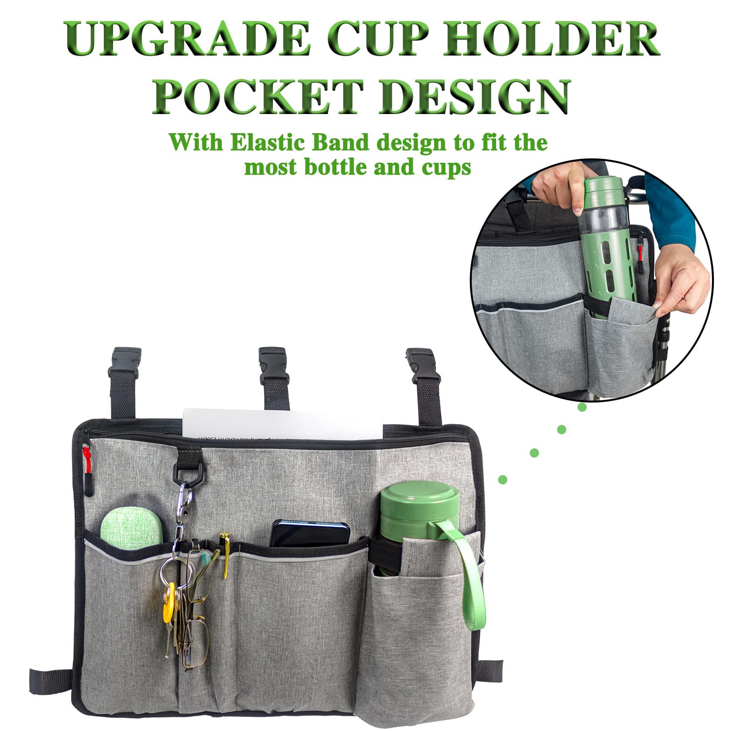 **Walker Basket Bag with Cup Holder - Durable Walker Accessories for Seniors - Fits Folding Walkers, Rollators & Scooters - Perfect for Shopping, Travel & Daily Use**