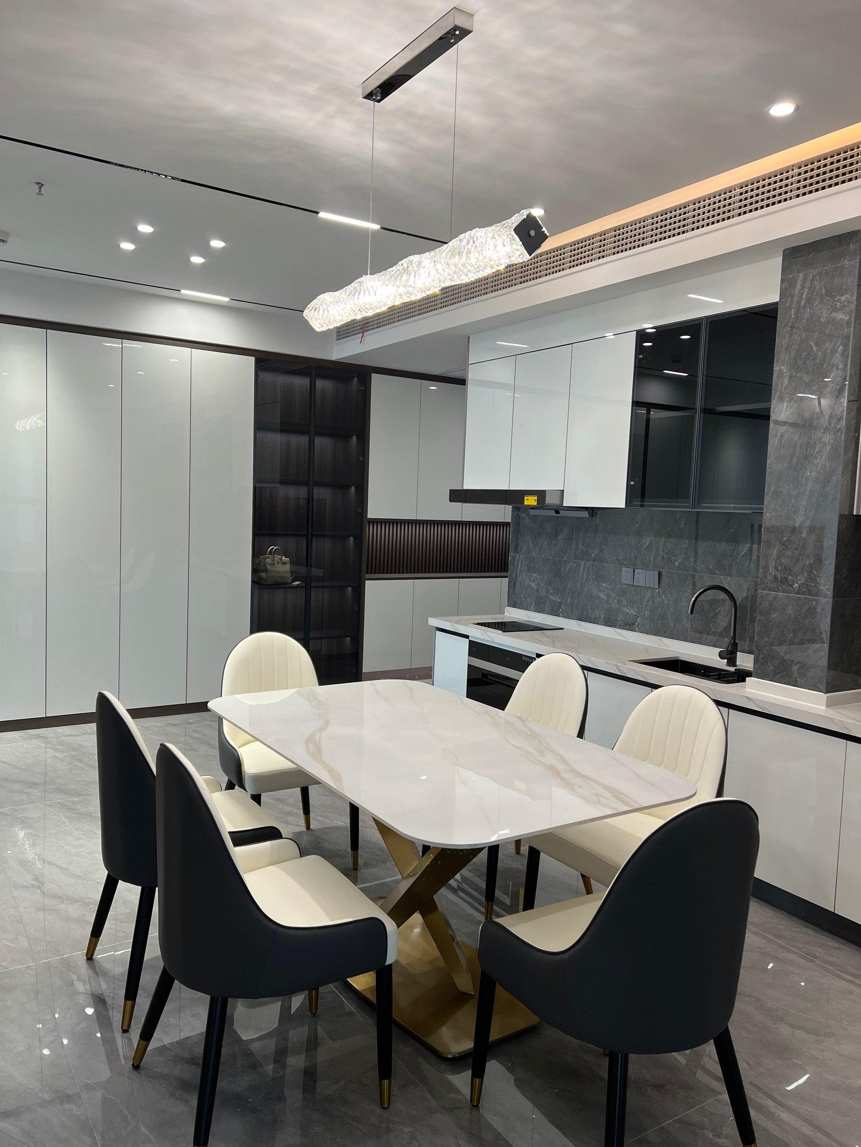Elegant Long Crystal Pendant Light - Modern Chandelier for Dining Room, Kitchen Island & Bedroom Lighting Decor