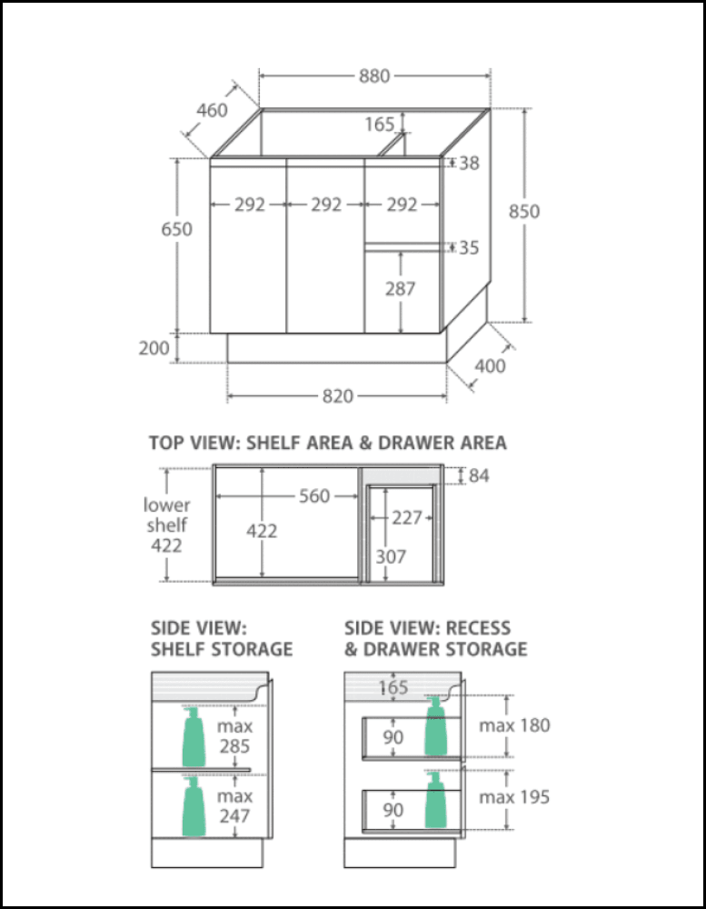 Fienza 900mm SC90XKL Crystal Pure Undermount Stone Top Vanity with Left Drawers & Kickboard - Modern Bathroom Sink Cabinet for Industrial Style Edge Design | Perfect for Home Renovation & Commercial Spaces